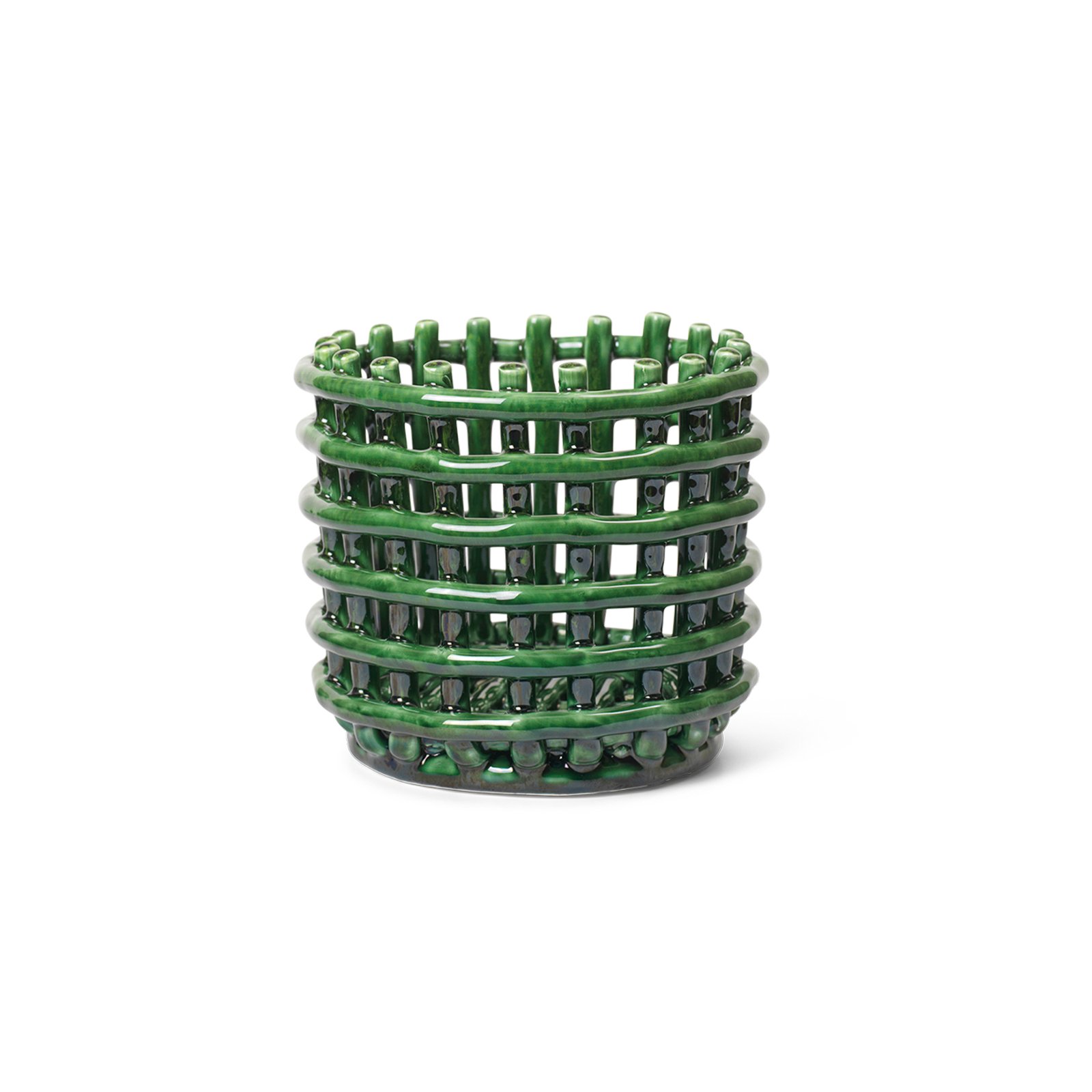 ferm LIVING Ceramic basket, round, Ø 16 cm, green, ceramic