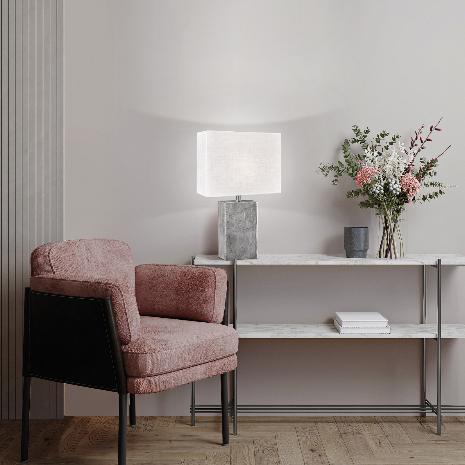 Lampe à poser Amiens, blanc/nickel, hauteur 50 cm Lin/métal Lampe à poser Amiens, blanc/nickel, hauteur 50 cm Lin/métal