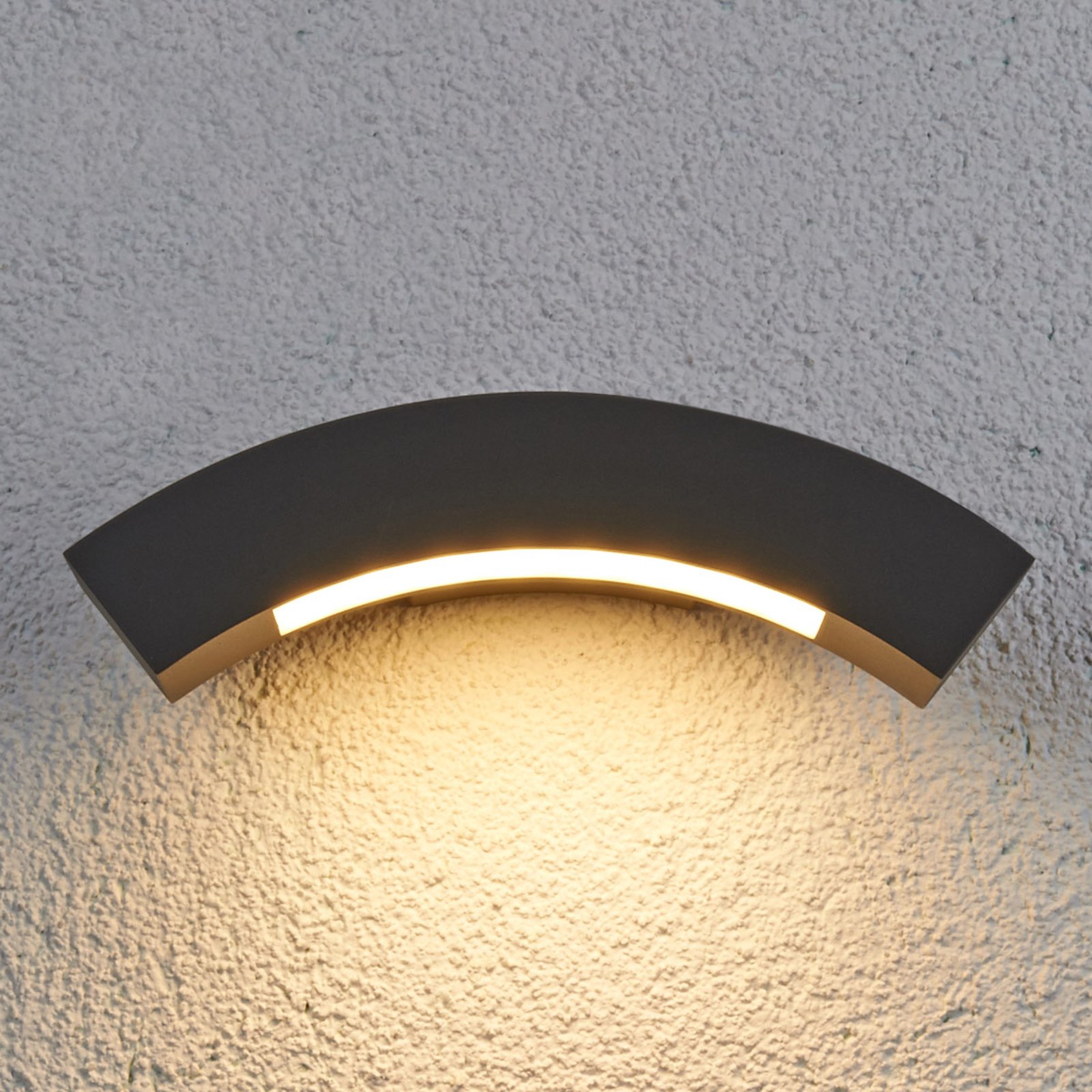 Lucande Lennik Curved LED Exterior Wall Lamp, Aluminium, plastic, 3 W, energy efficiency: A+, W: 26.3 cm, H: 7.9 cm
