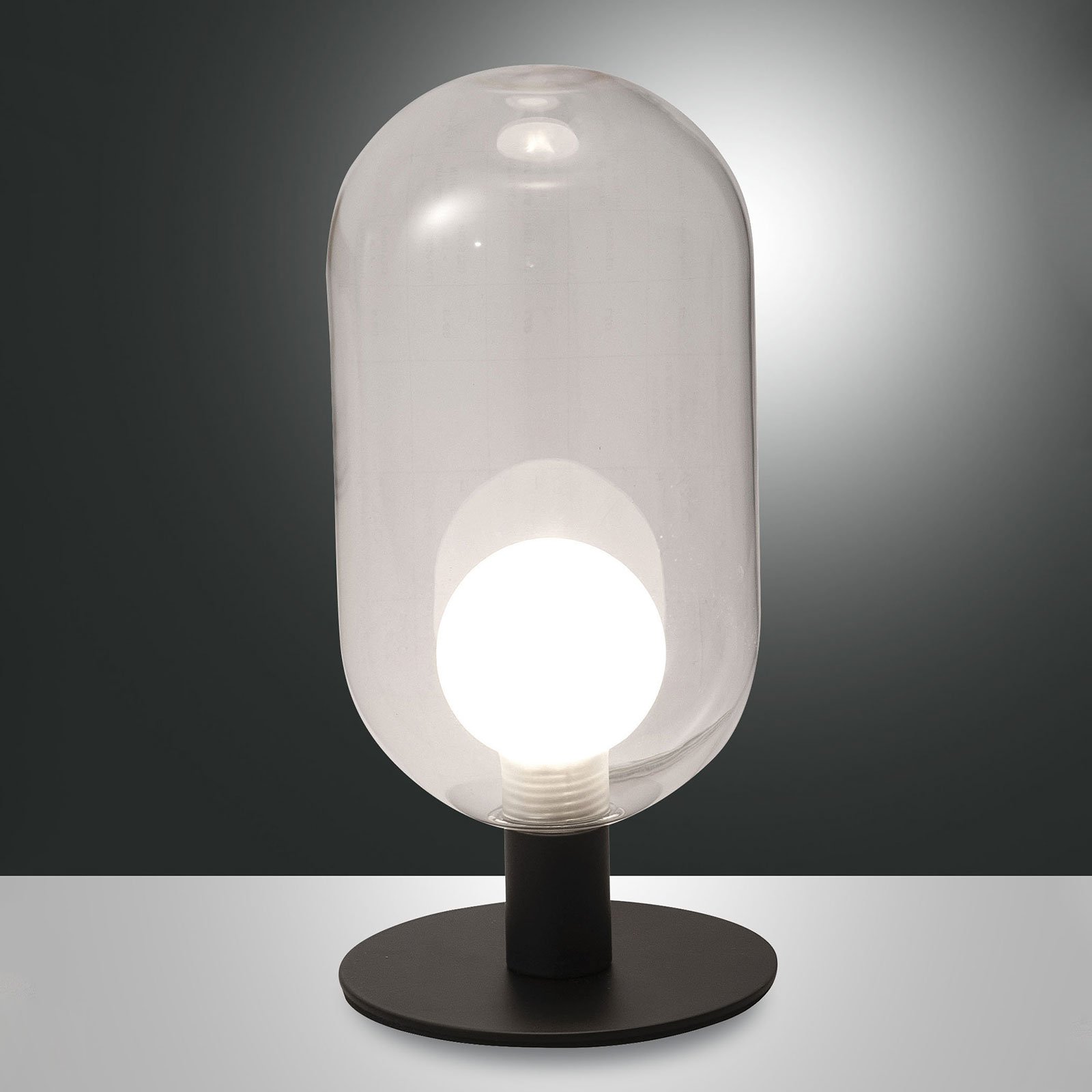 Fabas Luce Gubbio LED table lamp, oval glass lampshade, clear, for Living / Dining Room, glass, metal, G9, 3 W, energy efficiency: A, H: 22 cm