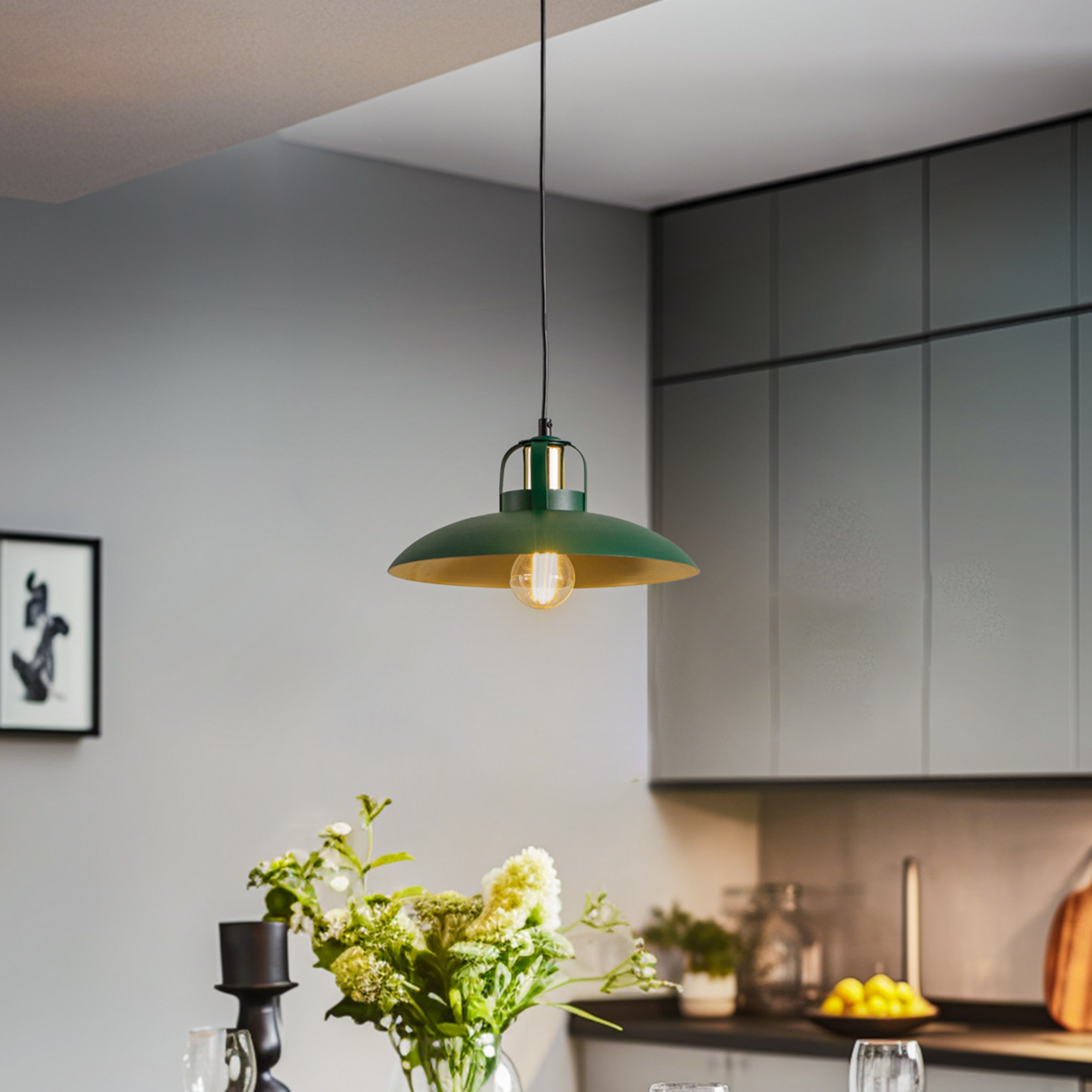 Riputitav lamp Felix, roheline/kuldne, 1-leekiline