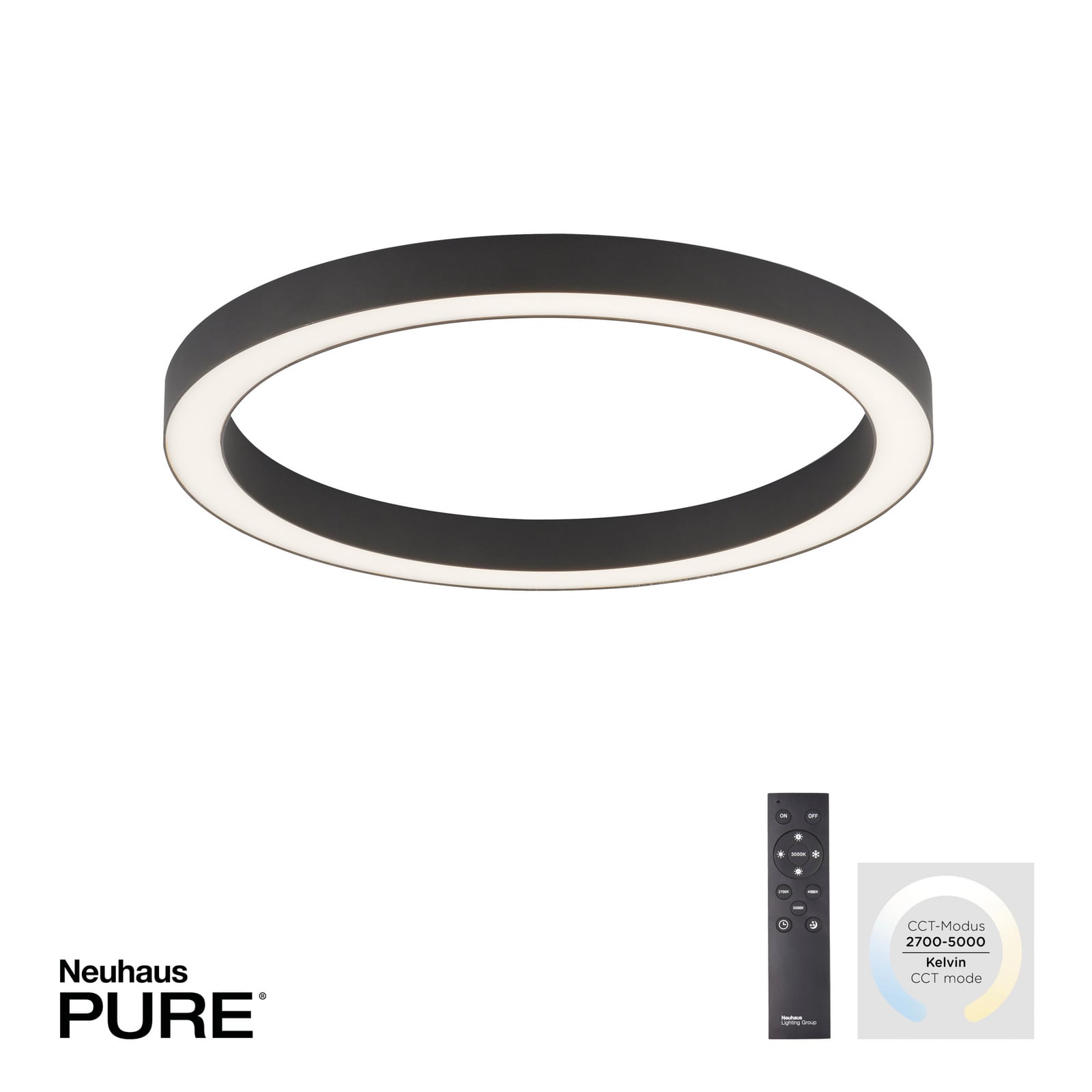 Plafonnier LED Lines Round, graphite, Ø 50 cm, CCT - PURE Plafonnier LED Lines Round, graphite, Ø 50 cm, CCT - PURE