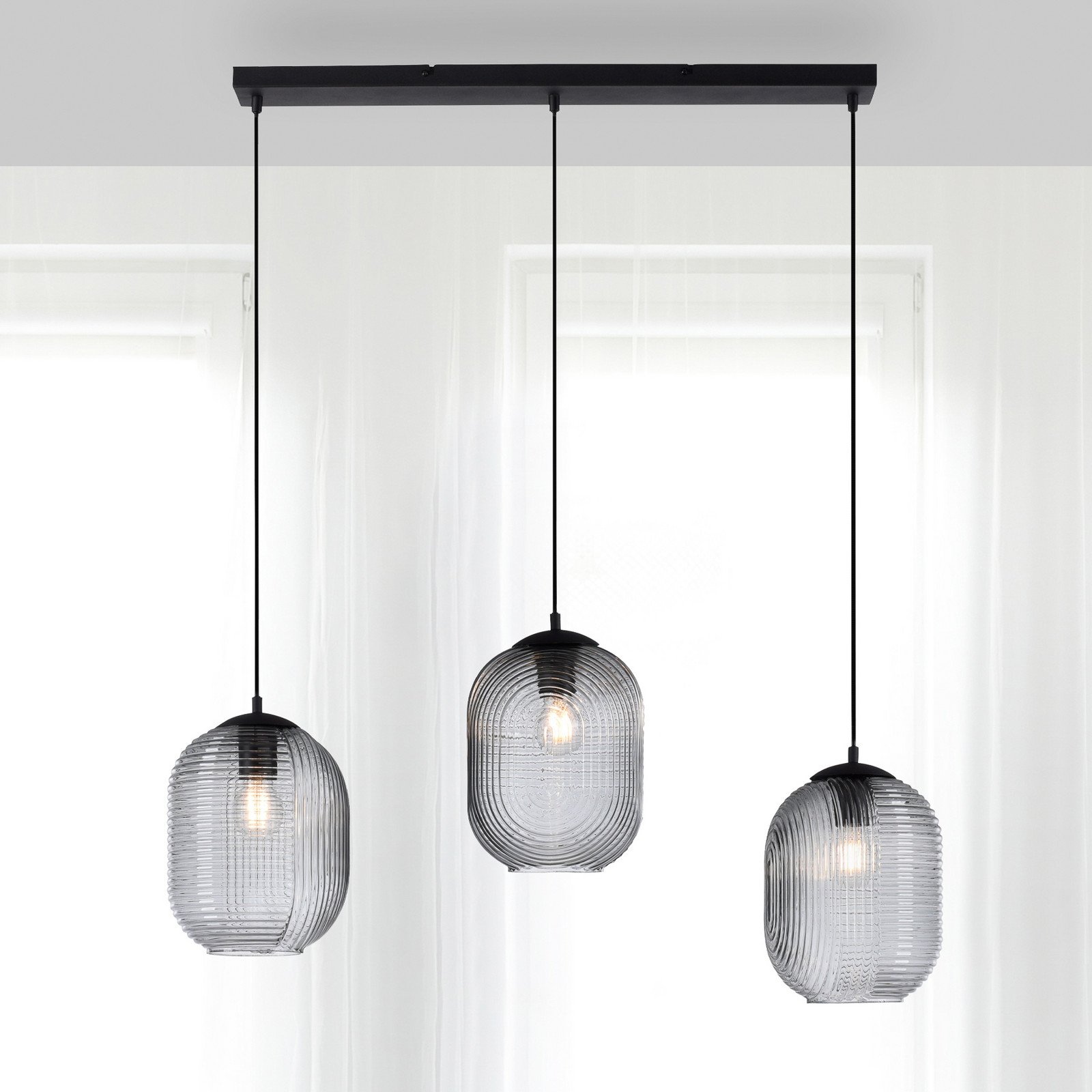 Paul Neuhaus Lampă suspendată Shitake gri fum sticlă 86 cm E27 - Camera de zi / sufragerie - Modern - de culoare fumurie neagră