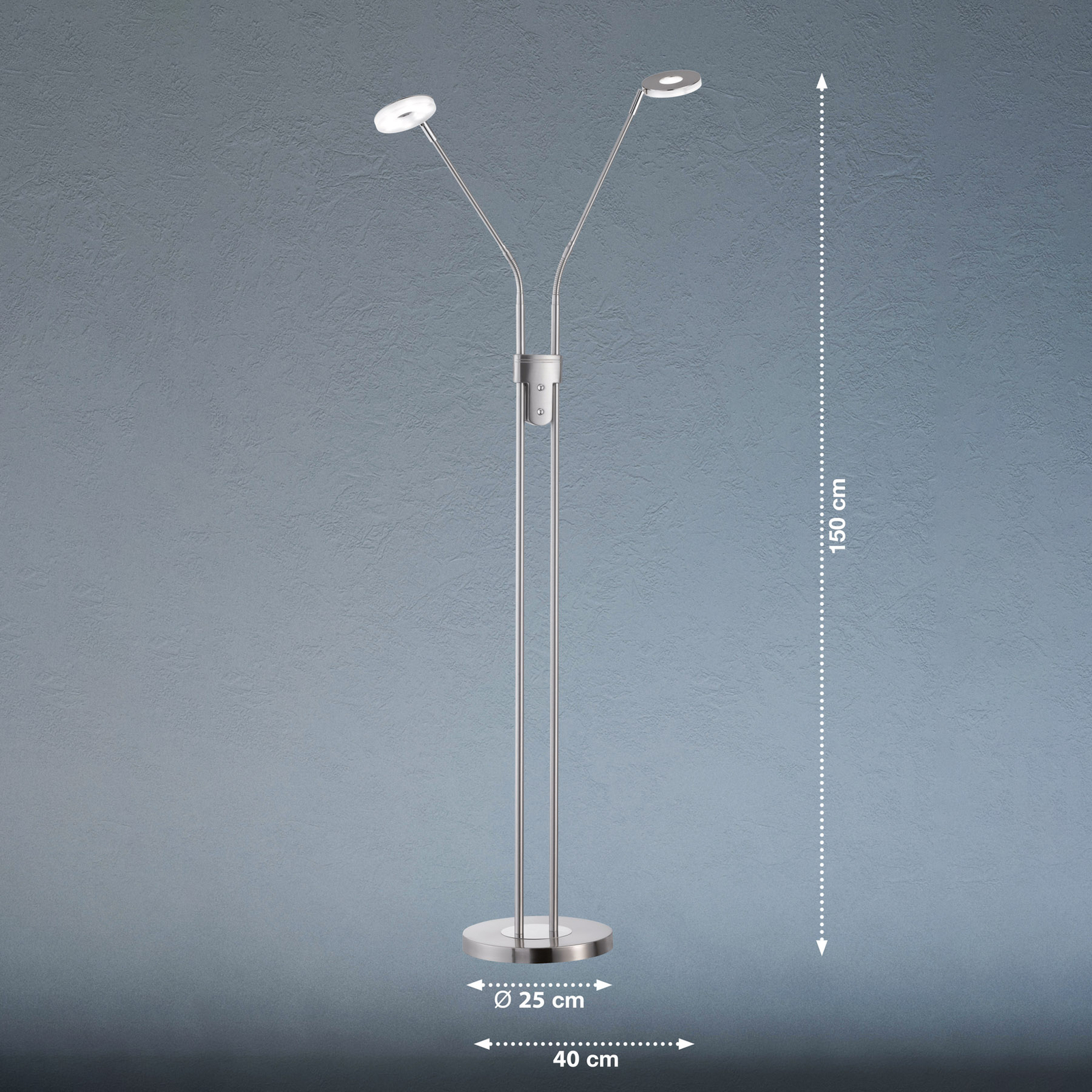 Stojací lampa LED Dent, CCT, dvousvítidlo, nikl