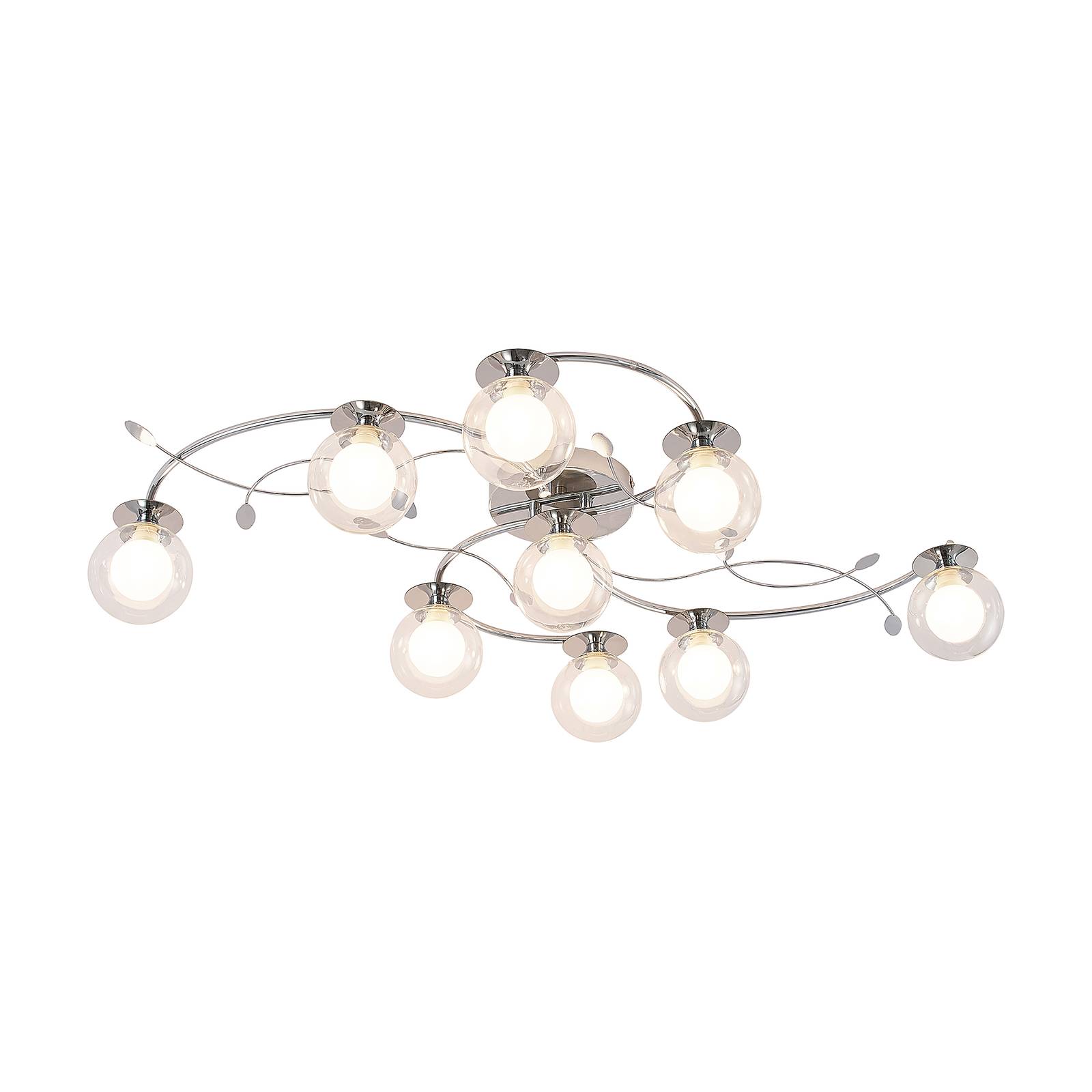 Lindby Jenaro ceiling light, nine-bulb, chrome, for Living / Dining Room, glass, metal, G9, 33 W, L: 100 cm, W: 49 cm, H: 17.5 cm