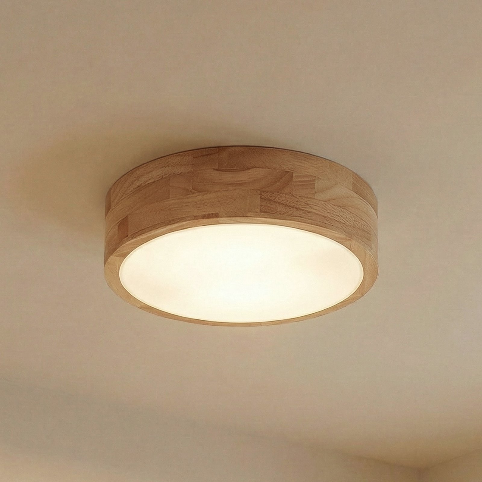 Φωτιστικό οροφής Lindby Tanju, Ø 30 cm, 2-φωτιστικό, ξύλο δρυός, E27