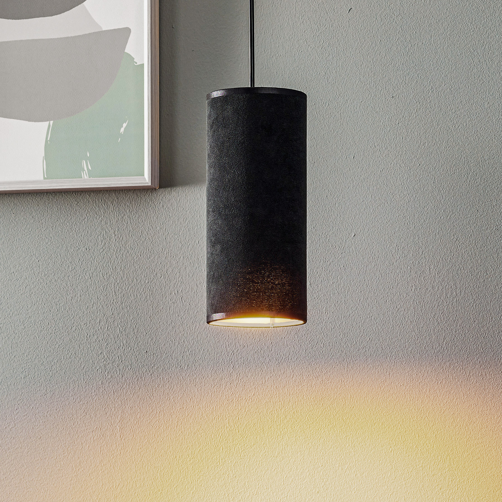 Hanglamp Joni, textiel, 1-lamp zwart-goud
