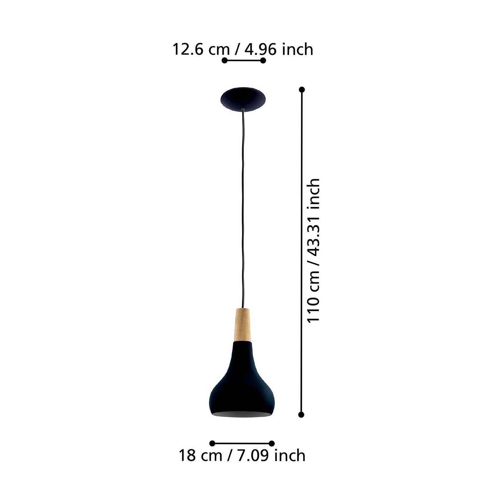 Lampa wisząca Sabinar, 1-punktowa, czarna, Ø 18 cm
