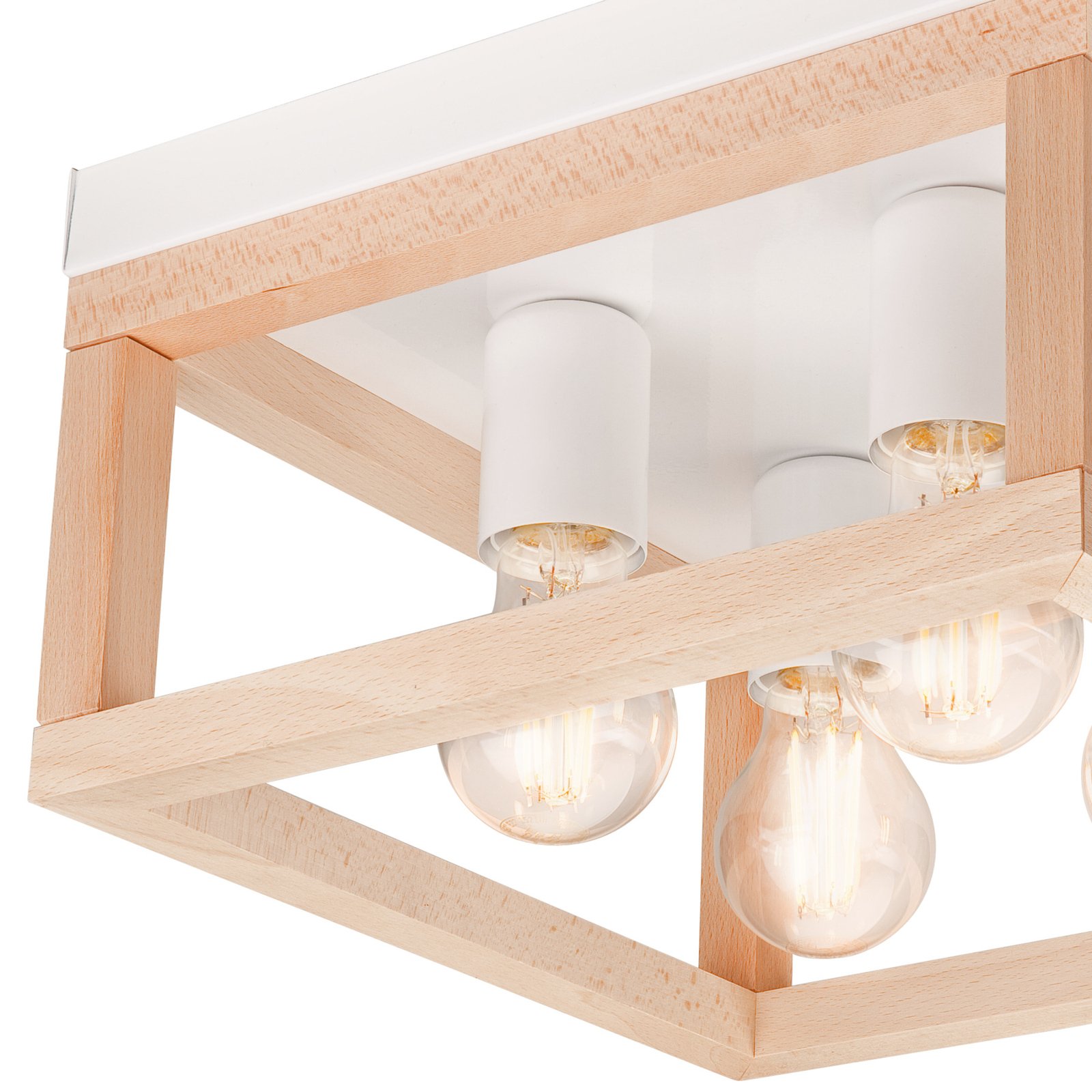 Envostar Phelan plafondlamp 4-lamps hout/wit