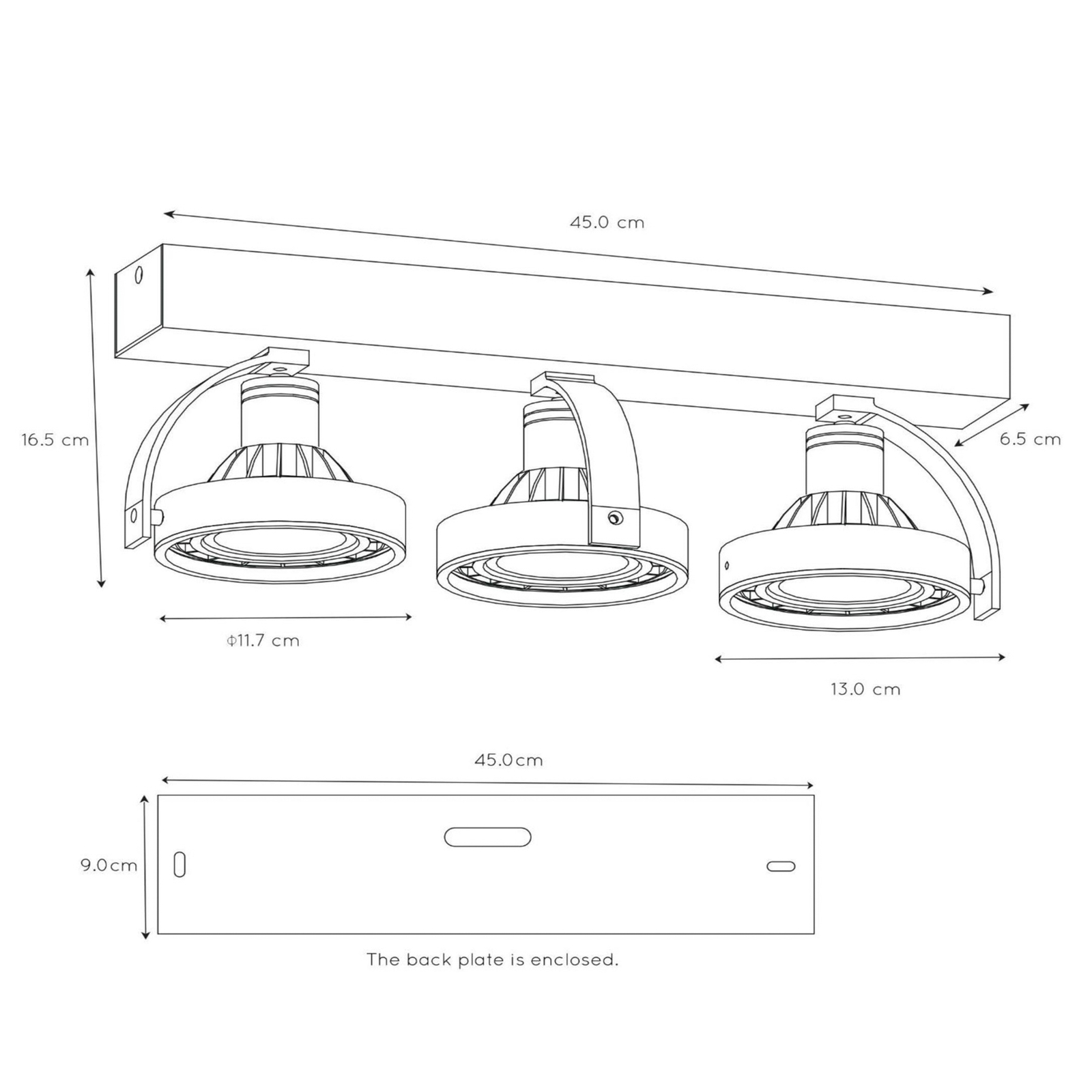 Dorian 3-lamps LED plafondspot, Dime naar Warm