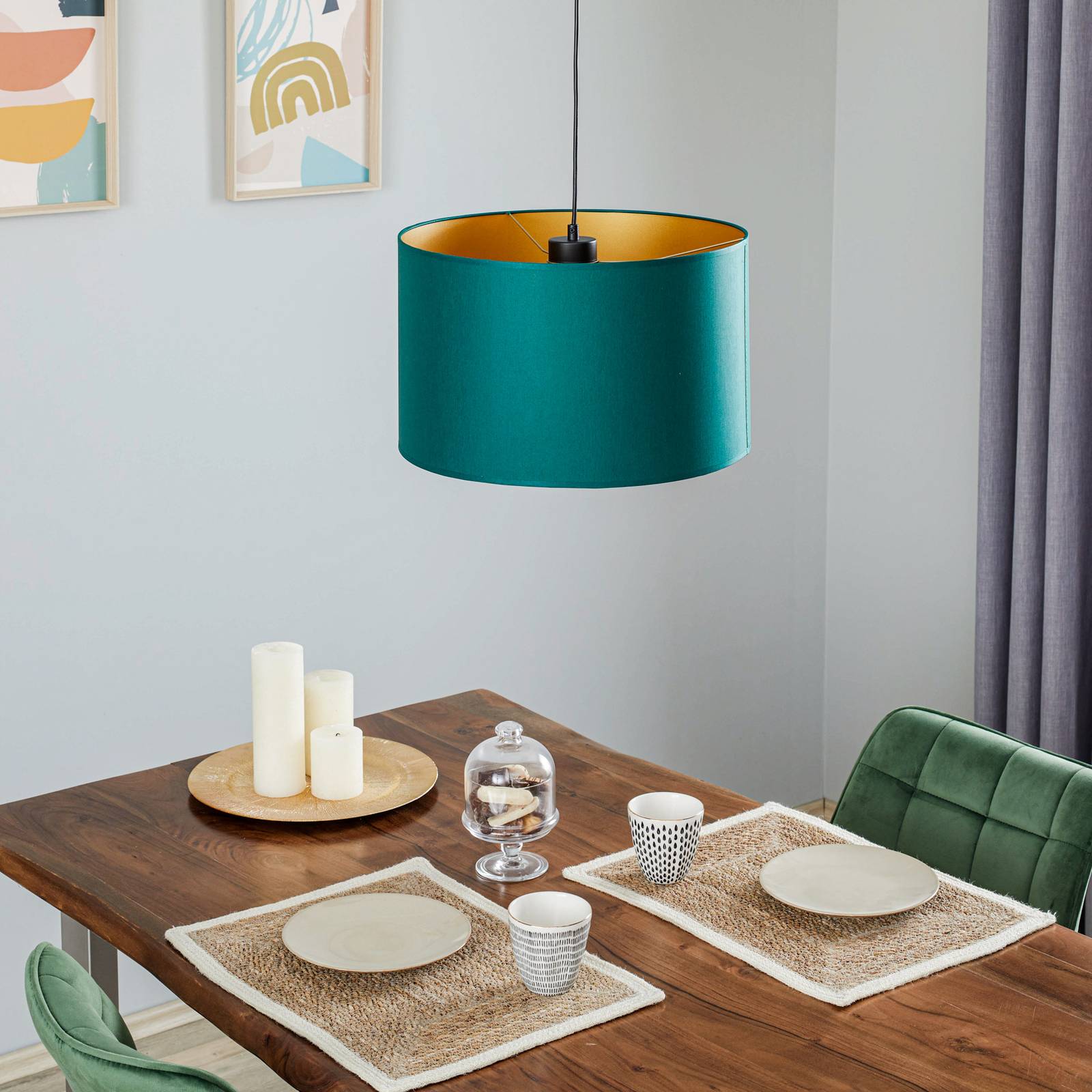 Lampa żyrandol Soho cylindryczna 1-punktowa Ø 40cm zielona/złota