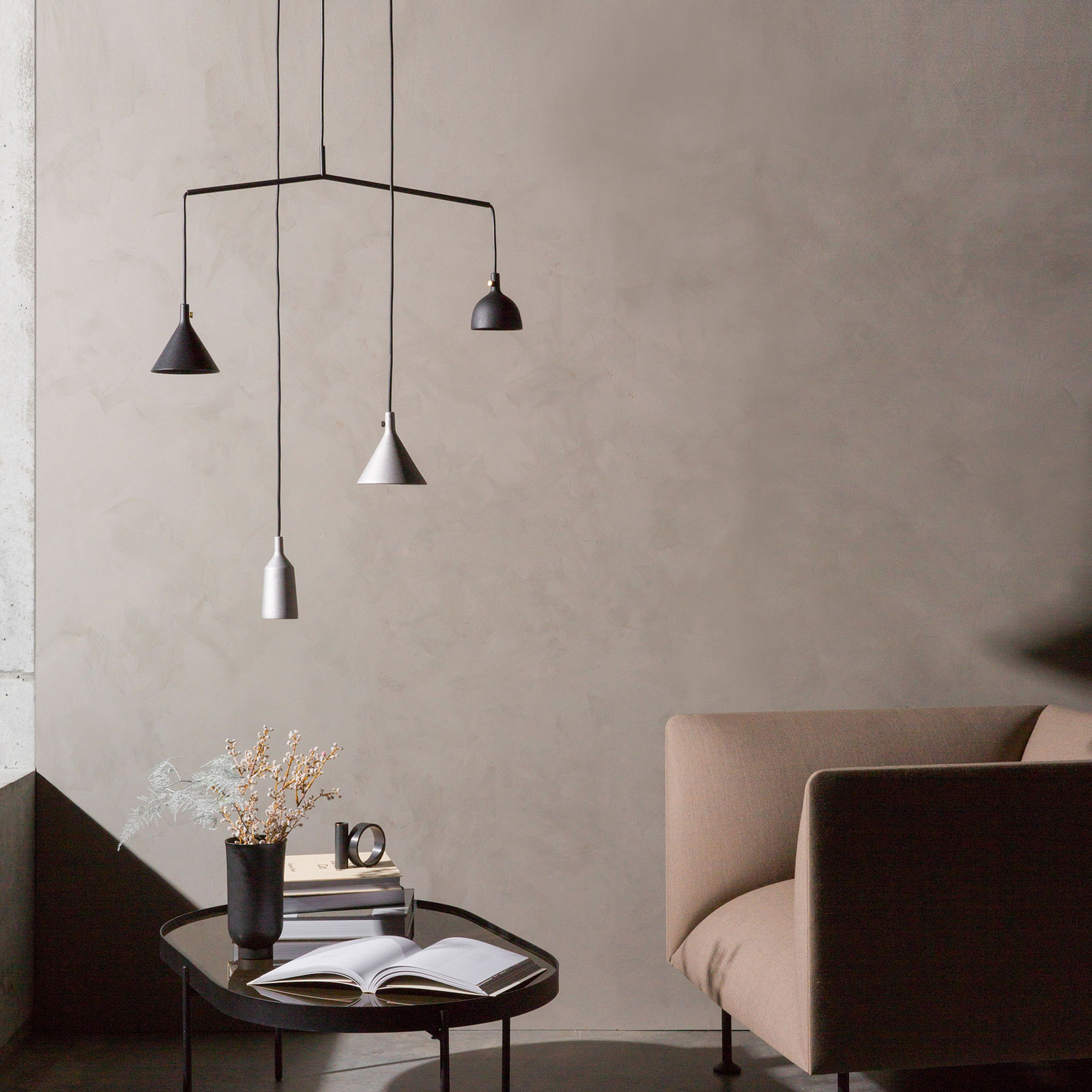 MENU Menu Cast LED pendant light 2-bulb, shape 4, for Living / Dining Room, aluminium, G9, 2.5 W, energy efficiency: A+, L: 66 cm, W: 12 cm, H: 32 cm