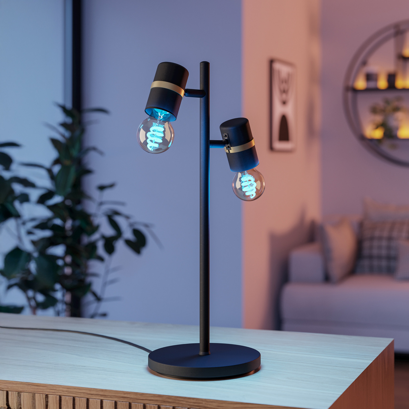 Lurone asztali lámpa, fekete, két világítótesttel