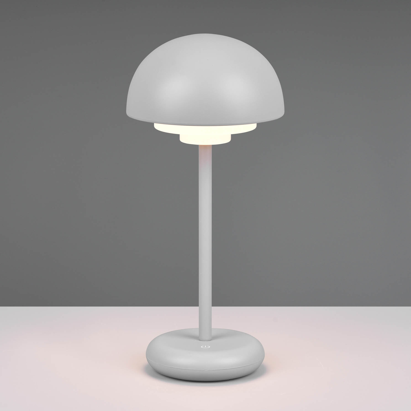 Lampă LED de masă Elliot, IP44, acumul, regul, gri