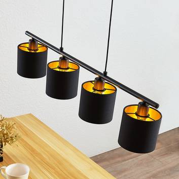 Stoff-Balkenpendellampe Vasilia in Schwarz-Gold