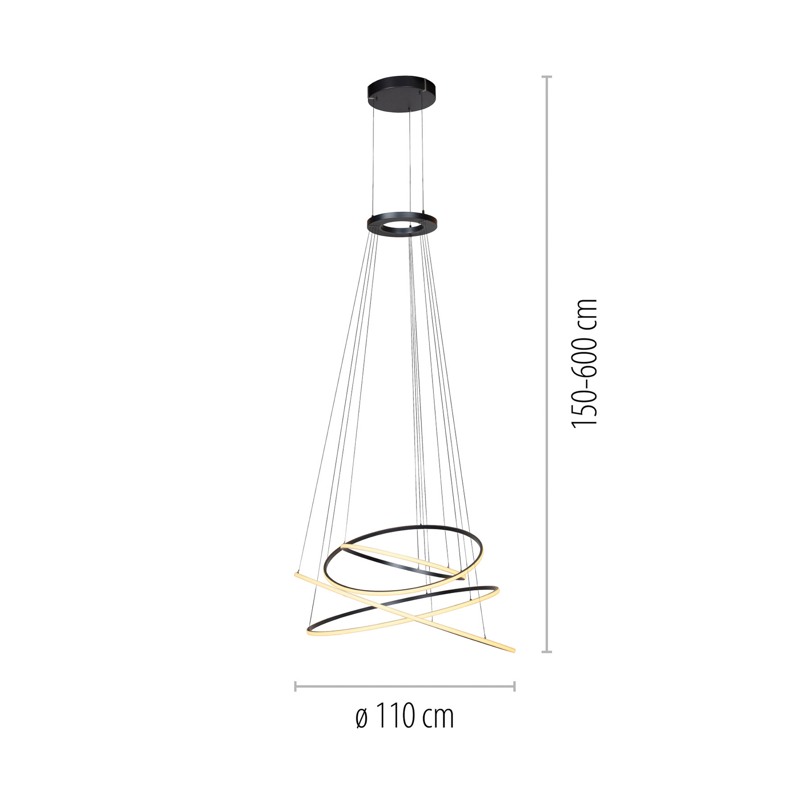 LED висяща лампа PURE E-Flying Rings, мистично сиво, Ø110cm, CCT