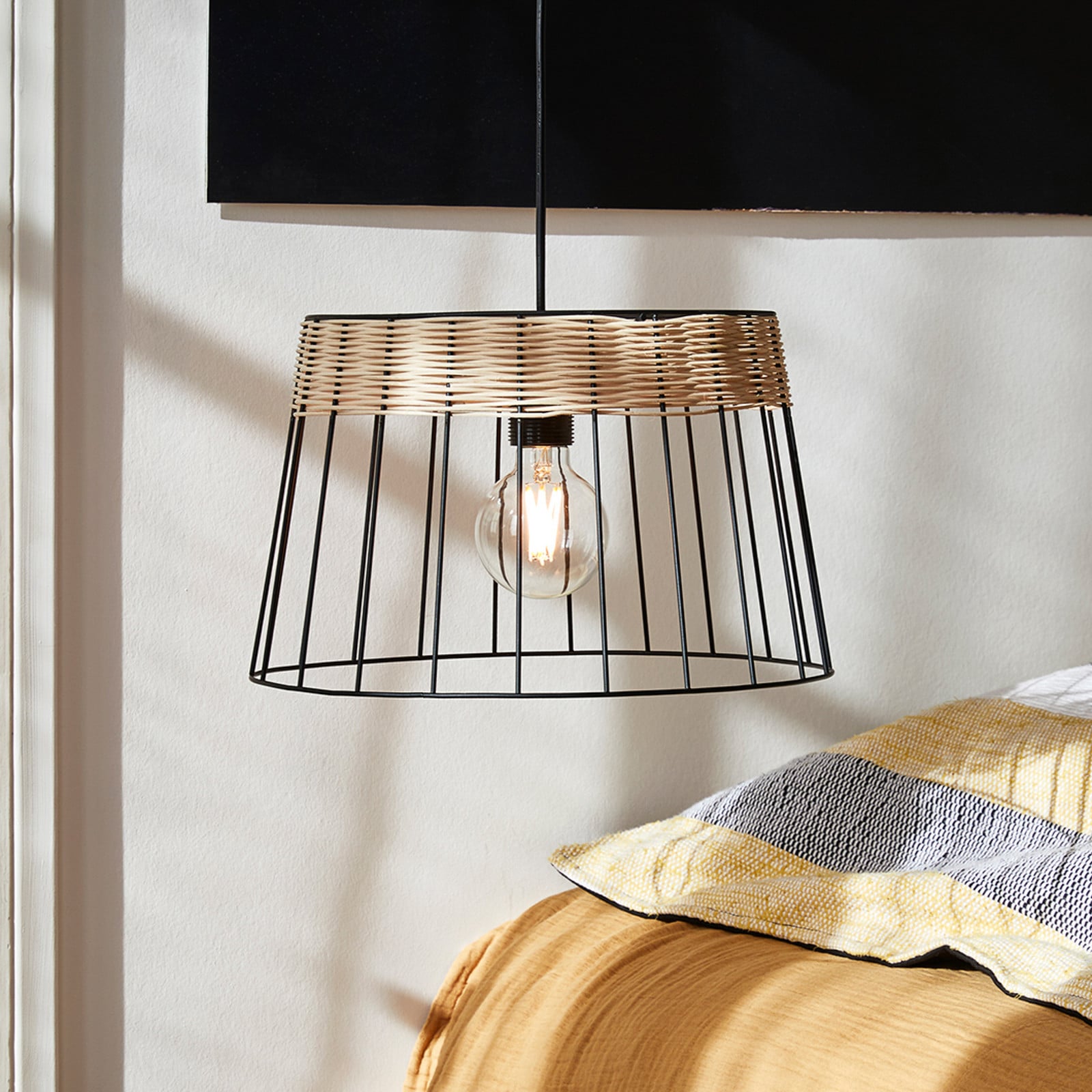 COREP Lampă suspendată Indah negru Ø 35 cm metal/ratan - Camera de zi / sufragerie - negru natural