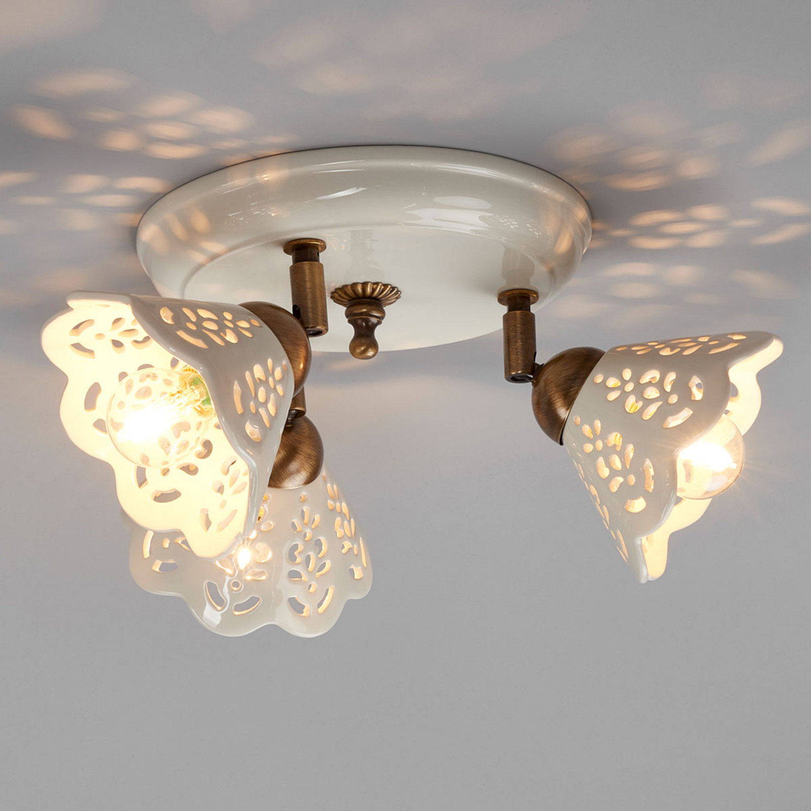 Ceramiche Plafonieră Portico 3 becuri - Hol - Casă de țară / Rustic - alb bronz - Ceramică
