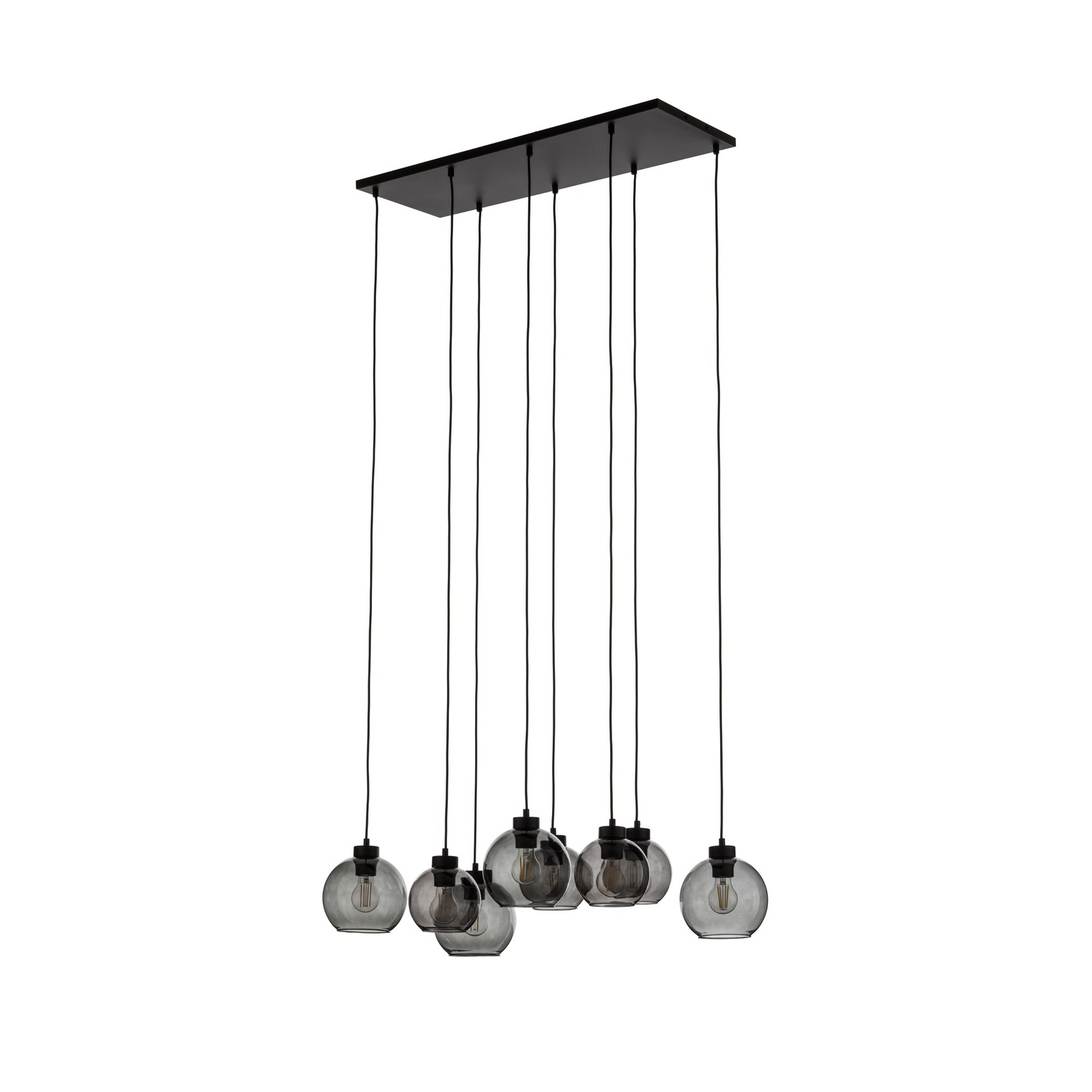 Lampada a sospensione Cubus 95 cm di lunghezza, 8 luci, vetro grigio fumo