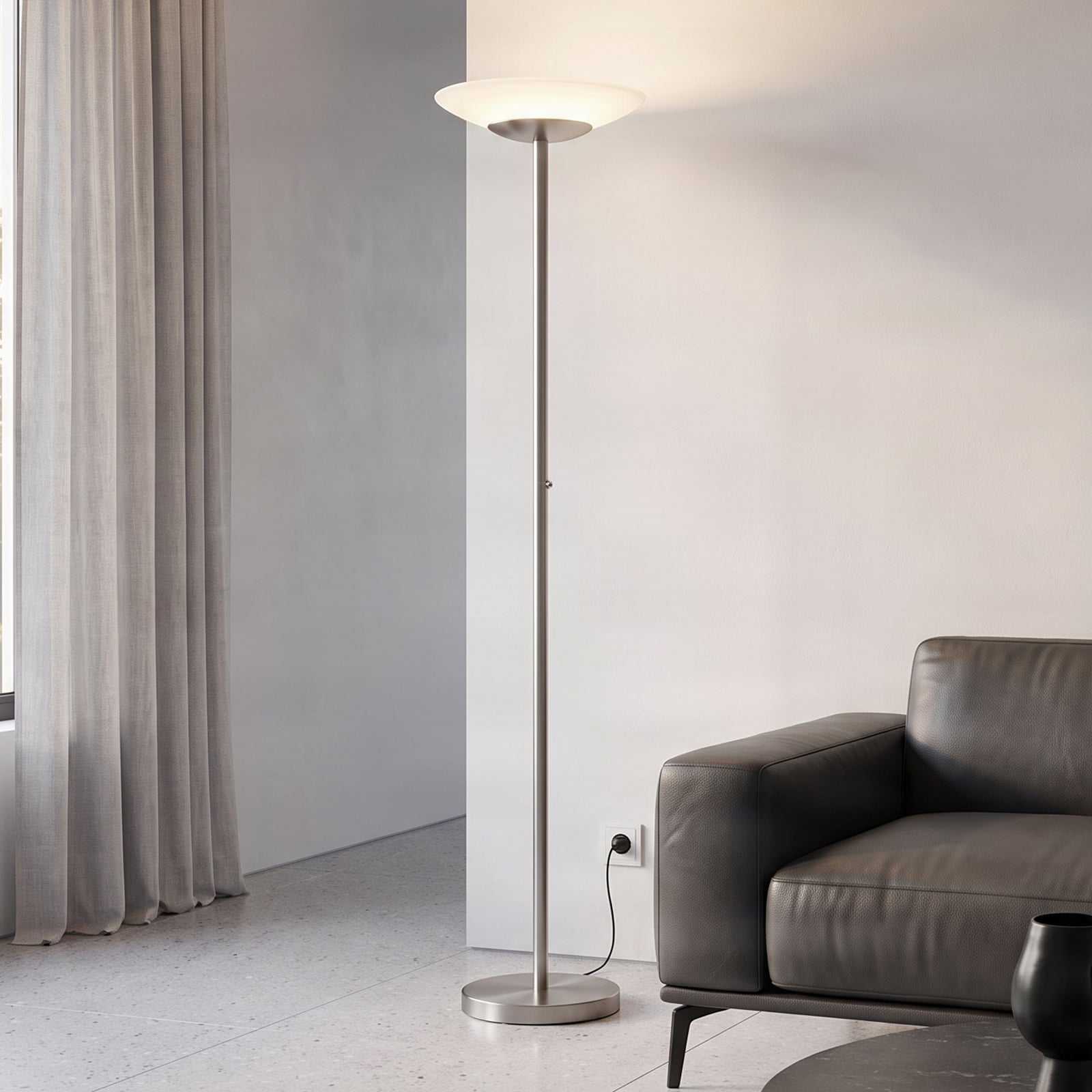 Lindby LED-Stehleuchte Ragna, nickel, Metall, dimmbar