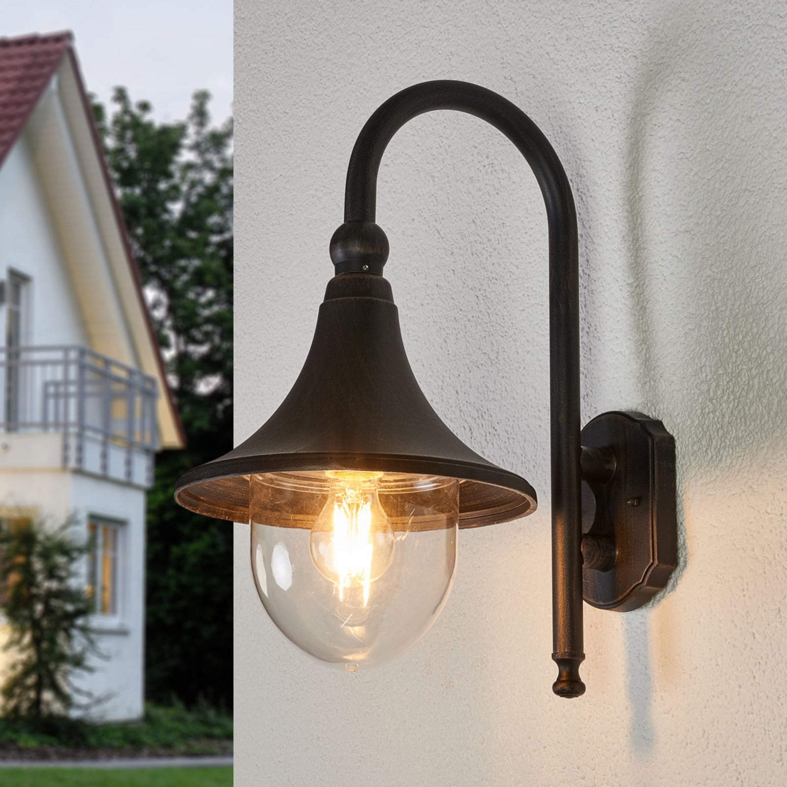 Daphne utomhusv&auml;gglampa Antique Black Lindby - Balkong - Antik - Aluminium - Med en ljusk&auml;lla