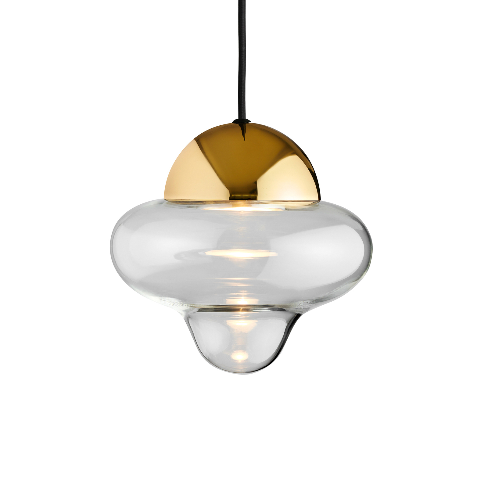 LED pendant light Nutty, clear / gold-coloured, Ø 18.5 cm, glass