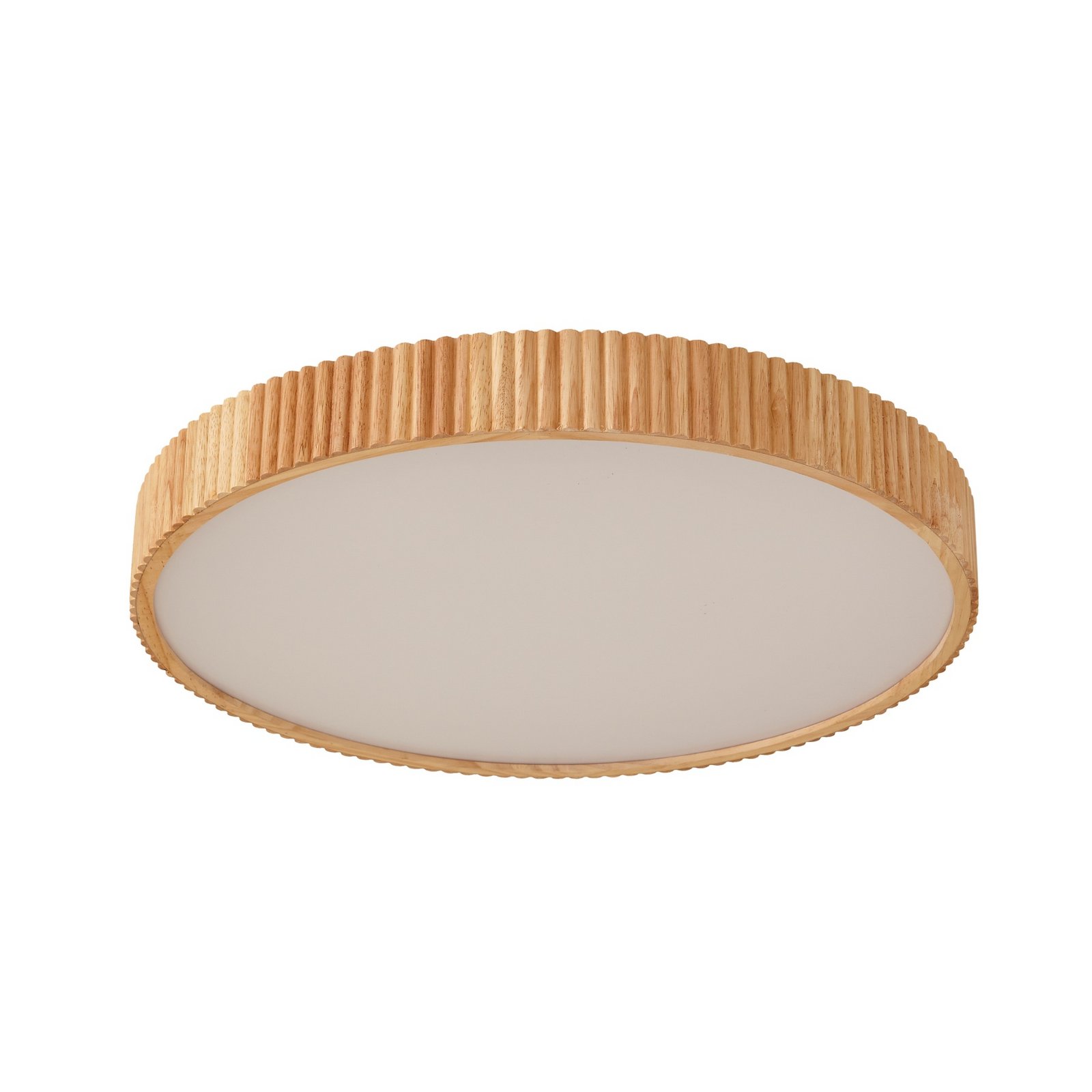 Lindby LED ceiling light Velua, white/light wood, CCT, Ø 50 cm