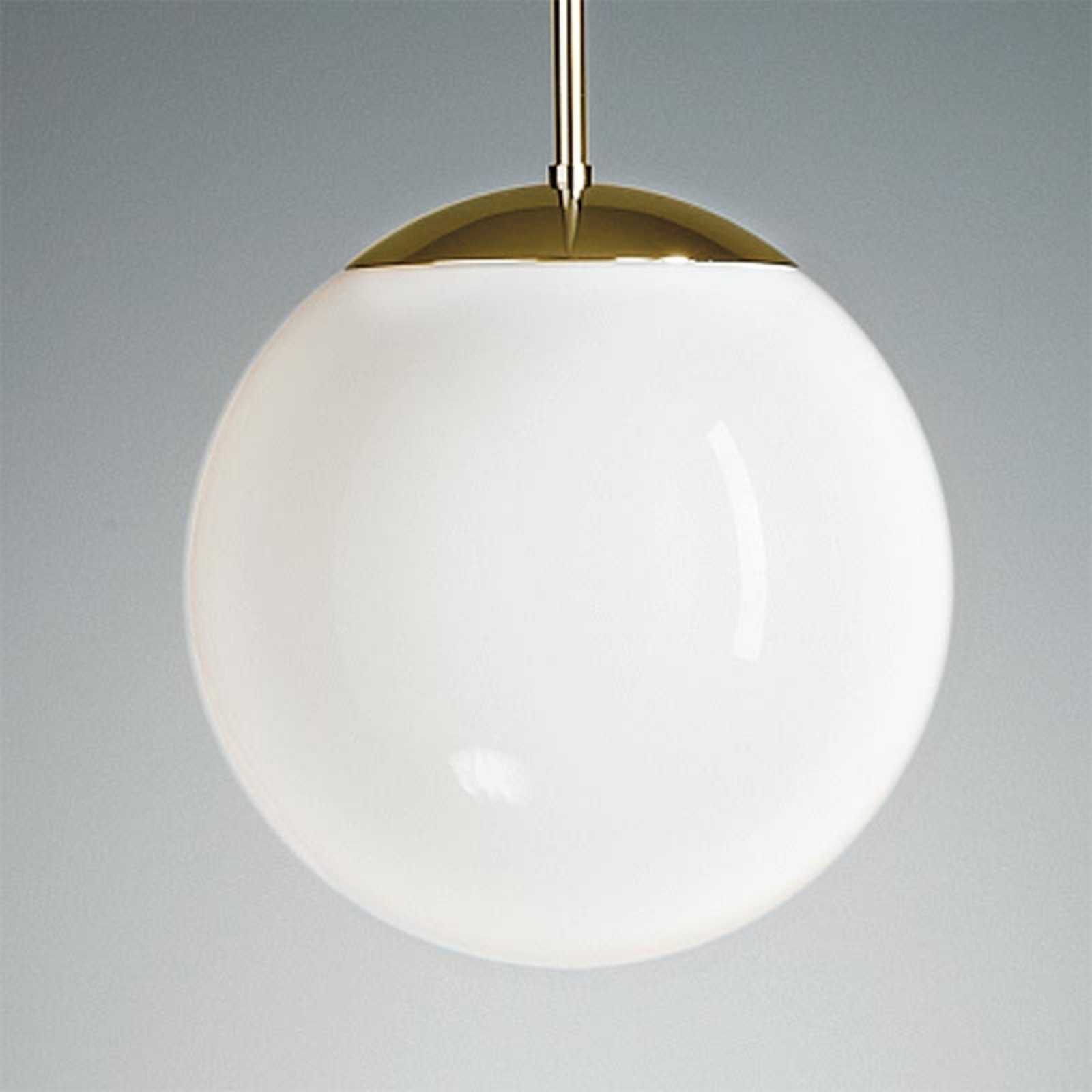 Pendant light with opal sphere, 40 cm, brass