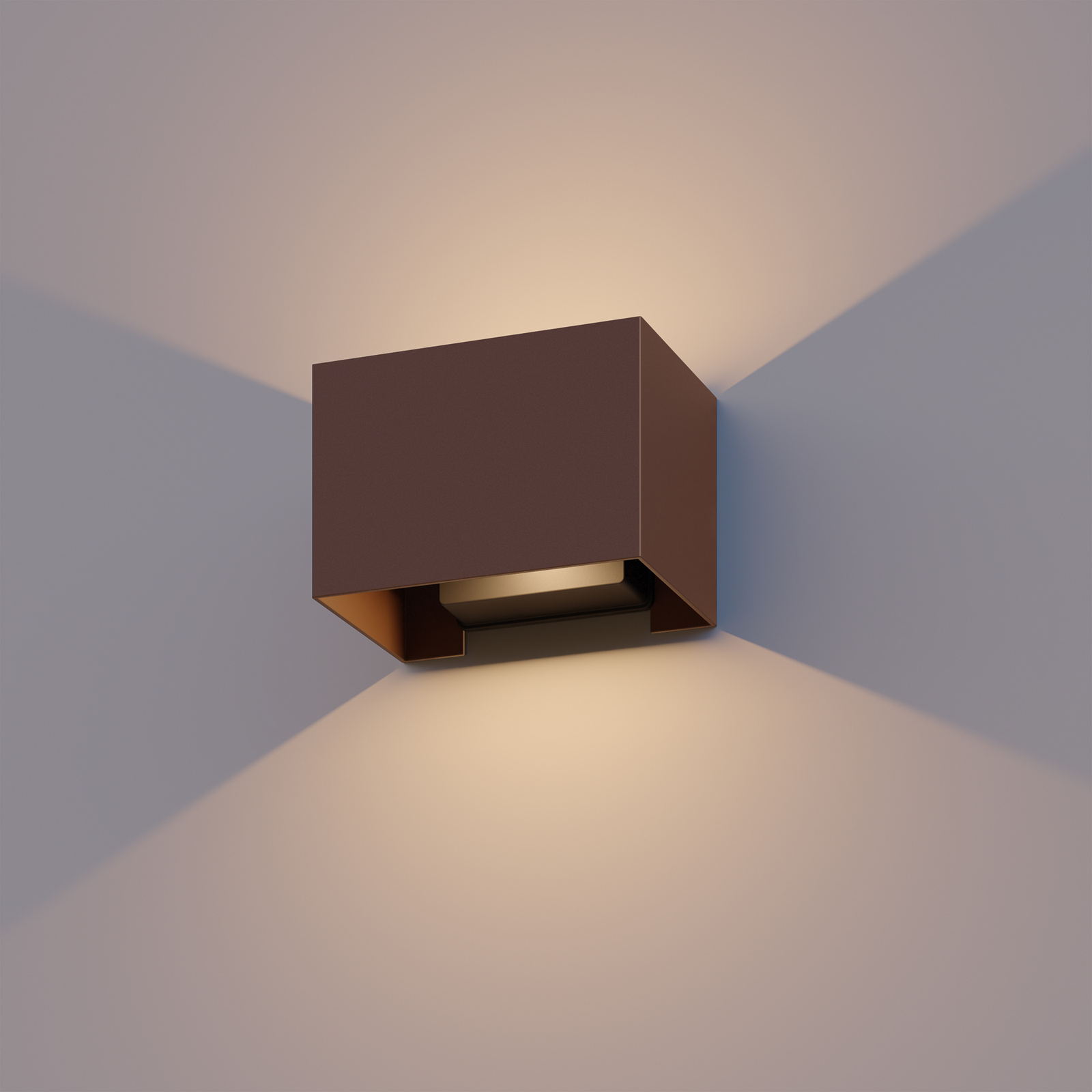 Calex udendørs væglampe Rektangel op/ned højde 10 cm rustbrun