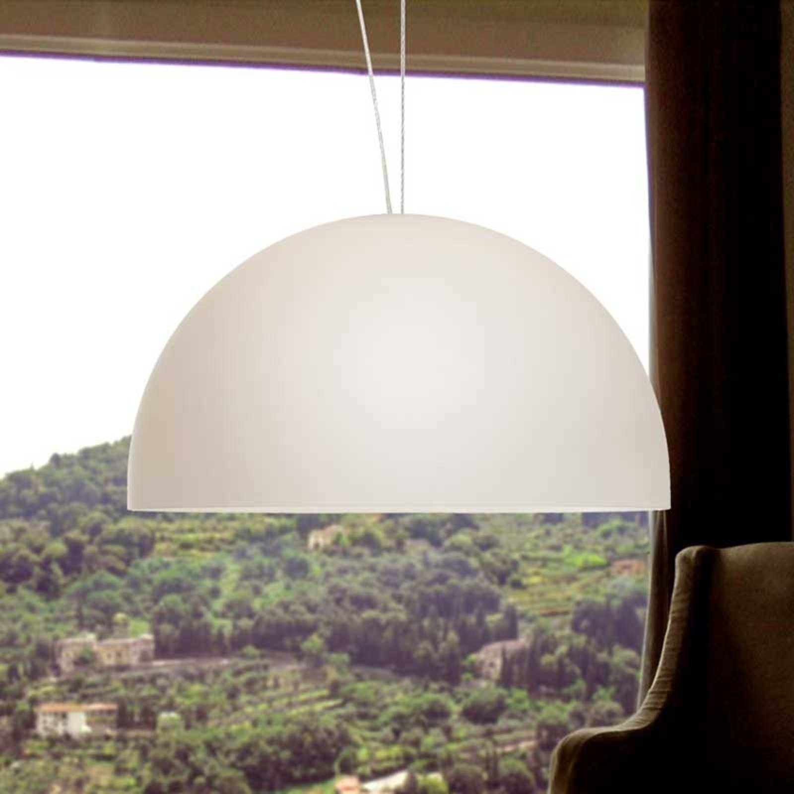 Casablanca BOWL pendant light 1-bulb 26 cm, for Living / Dining Room, hand-blown glass, brushed aluminium, E27, 105 W, energy efficiency: A++, H: 14 cm