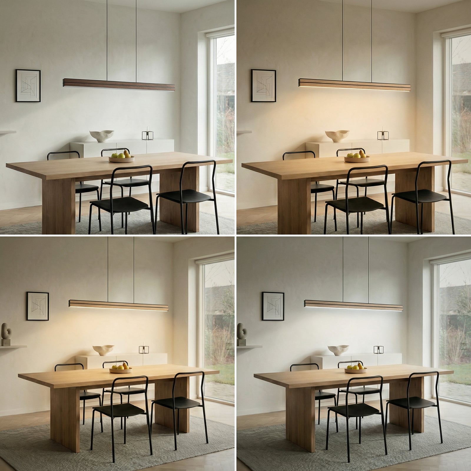 Quitani LED hanglamp Lisene, eiken/zwart CCT 117 cm, dimbaar