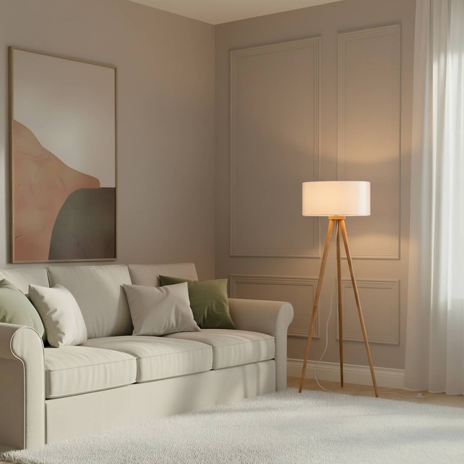 Lindby Stehleuchte Charlia, weiß, Holz, Höhe 150cm günstig online kaufen