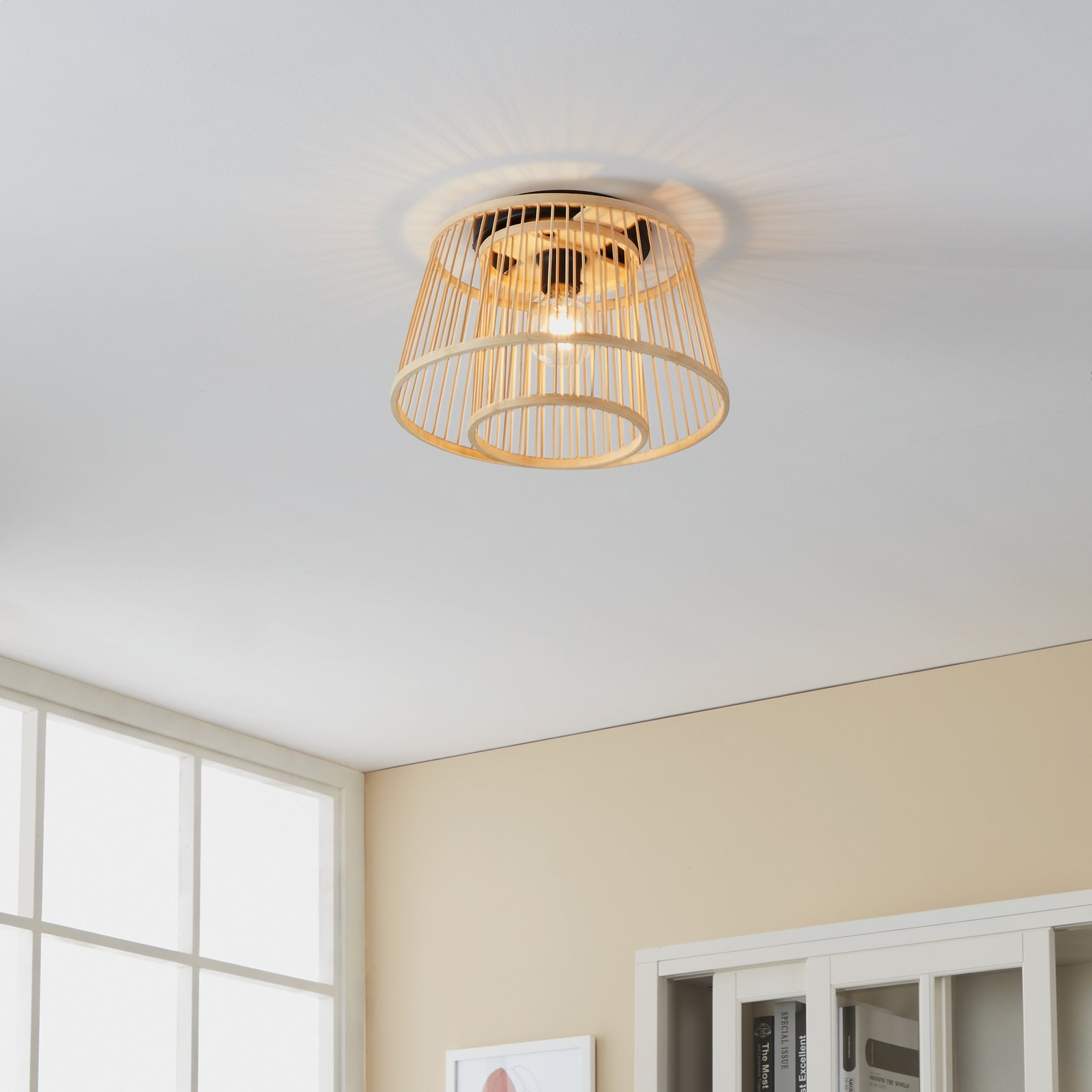 Hykeham griestu gaismeklis, Ø 38 cm, dabīgs, bambuss