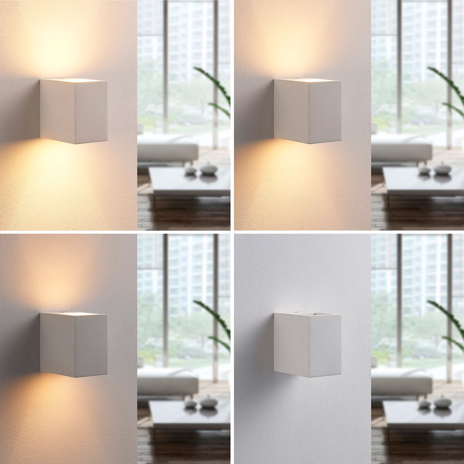 Lindby wall light Jannes, angular, white, plaster, G9, paintable