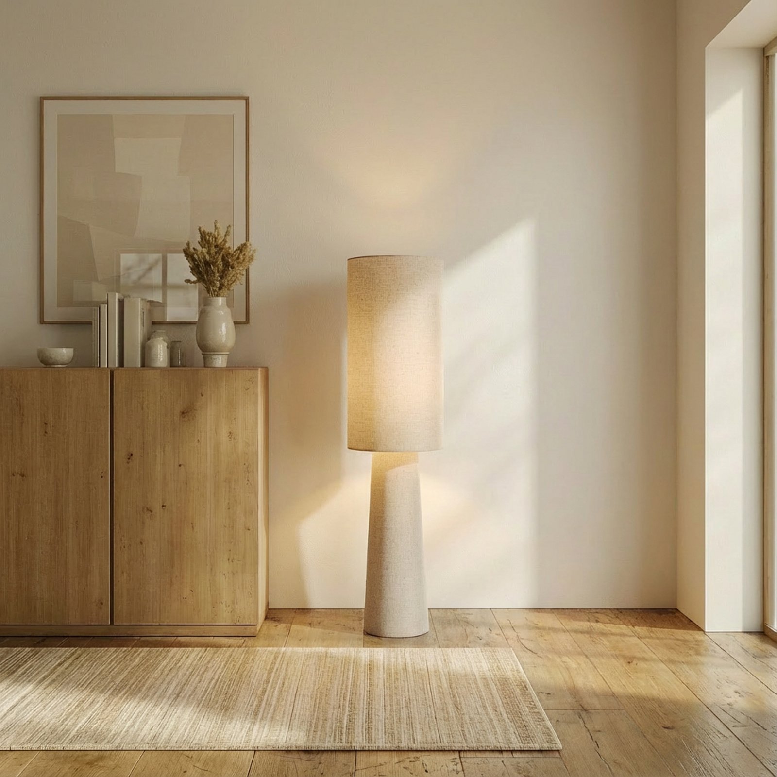 Elfie vloerlamp, hoogte 124 cm, beige, linnen, 2x E27 - Lindby