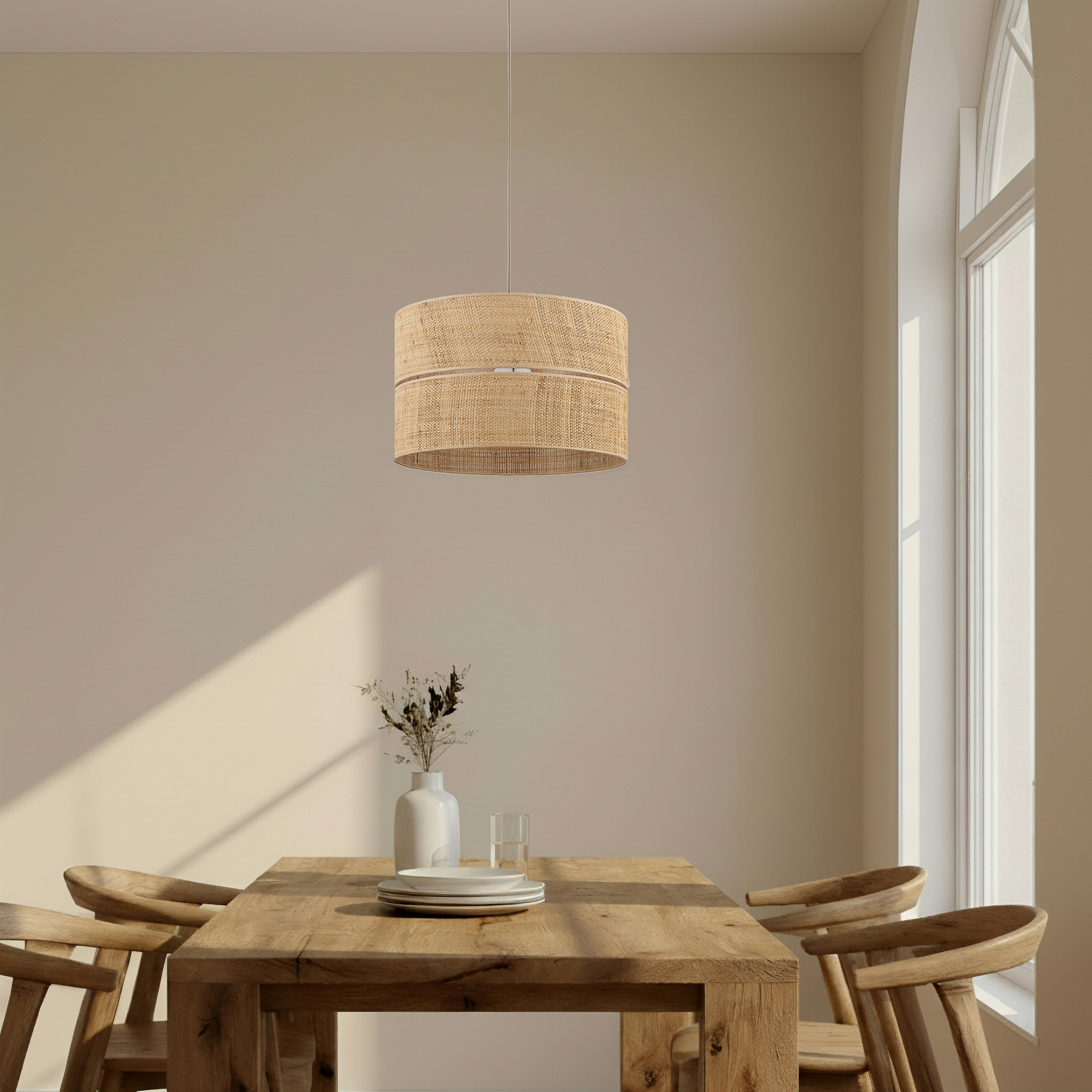 Lámpara colgante Calma, 1 luz, beige, rafia, Ø 50 cm, E27