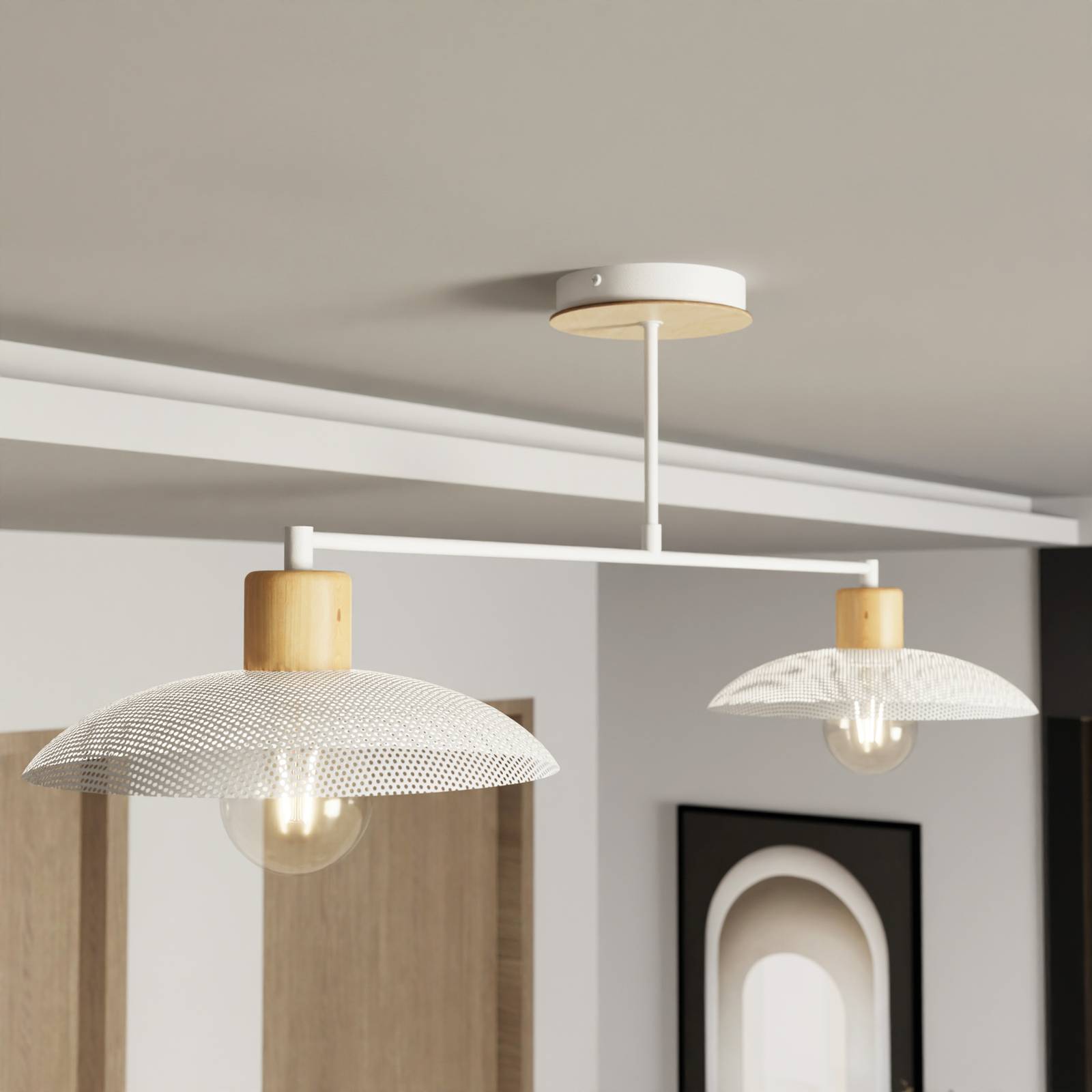 EMIBIG LIGHTING Plafonnier Kobe à 2 lampes acier bois blanc