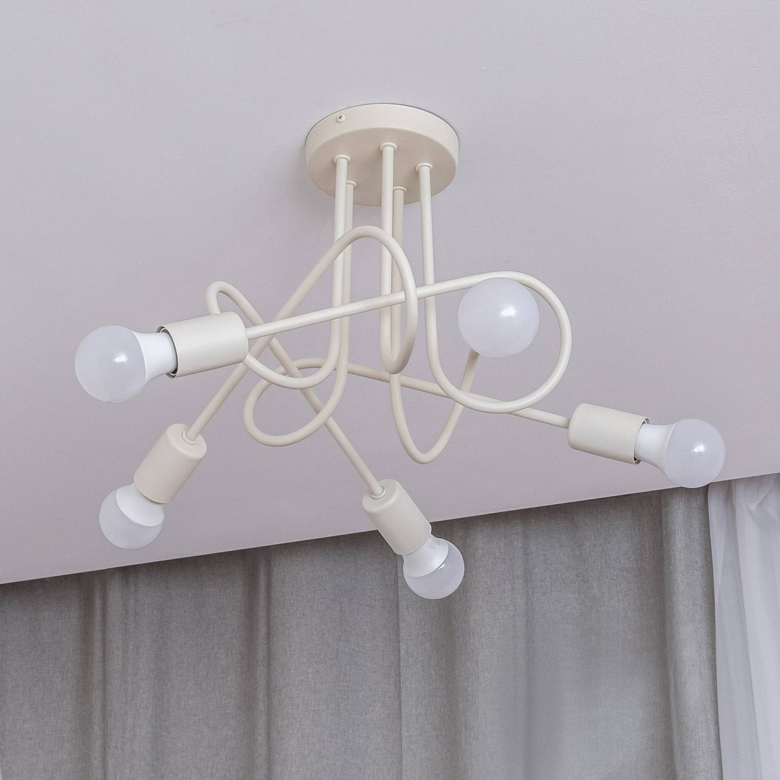 Lampa sufitowa Oxford, piaskowa, Ø 47 cm, metalowa, 5-punktowa, E27