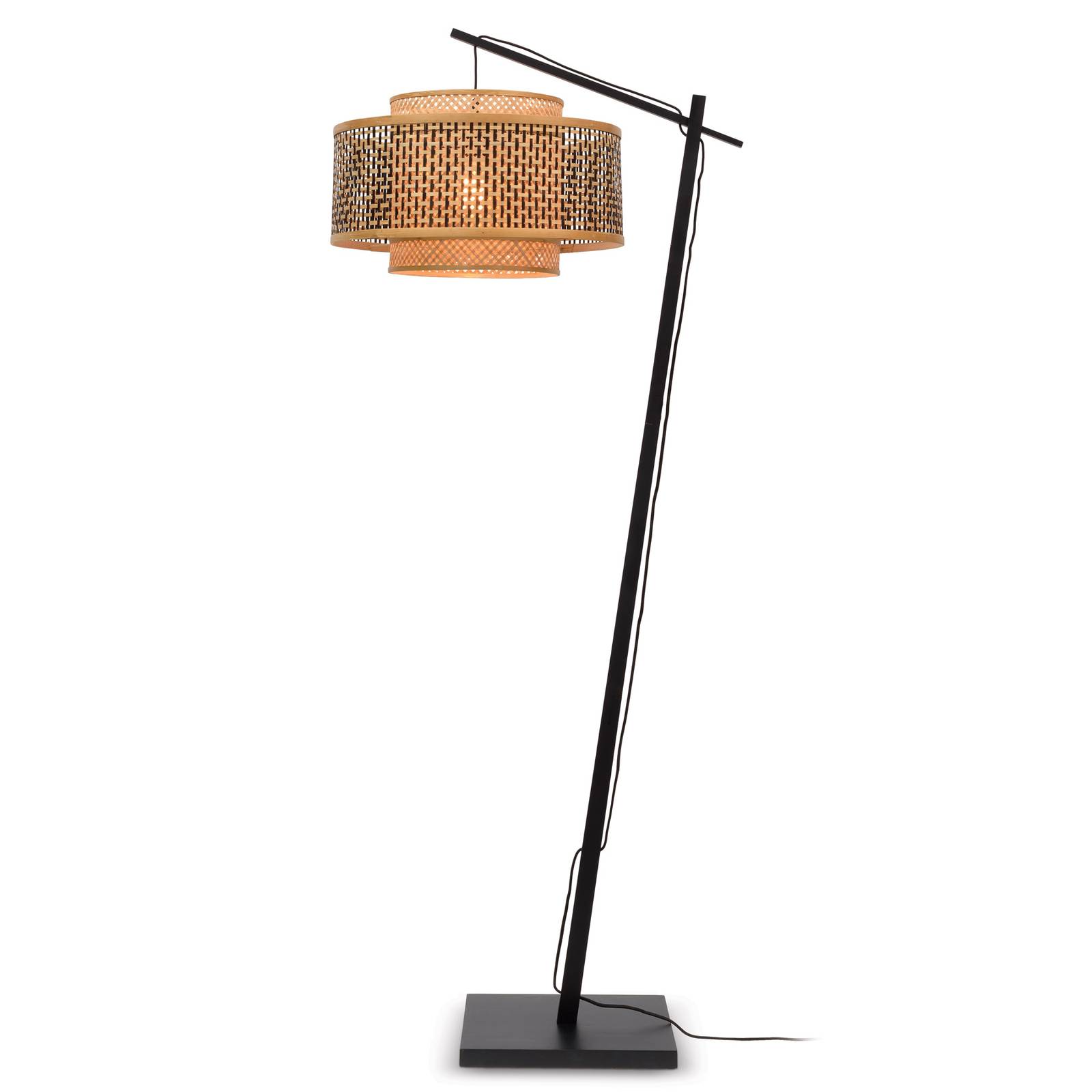 Good & Mojo GOOD MOJO Bhutan floor lamp black 176 cm Ø 50, for Living / Dining Room, bamboo, fabric, E27, 60 W, H: 176 cm