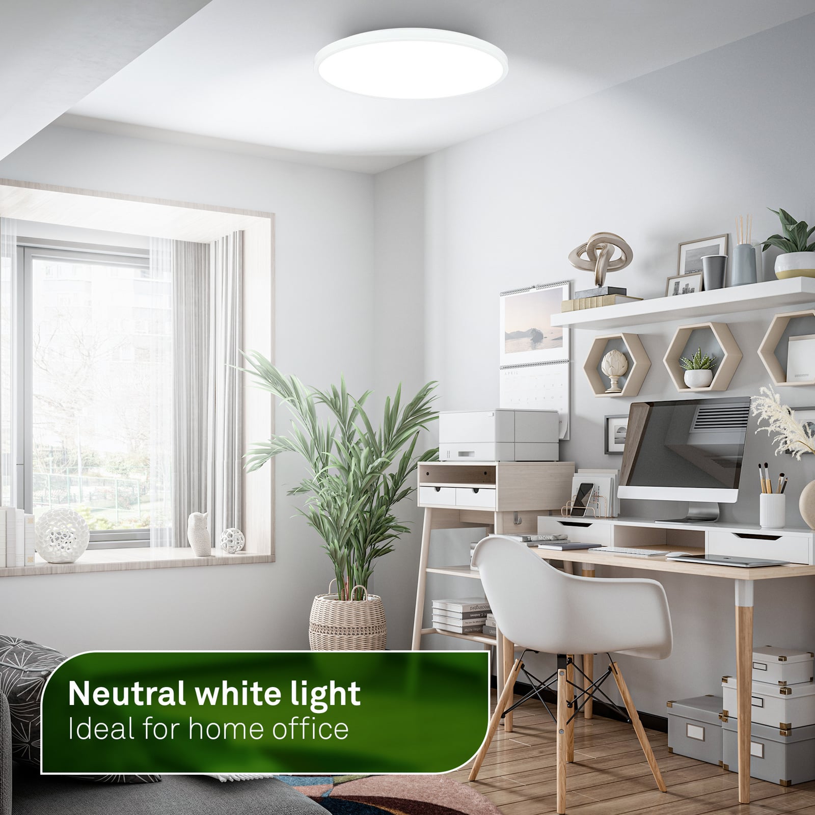 LED-kattovalaisin Kaida, valkoinen, Ø 38 cm, energiatehokkuusluokka A, 4 000 K