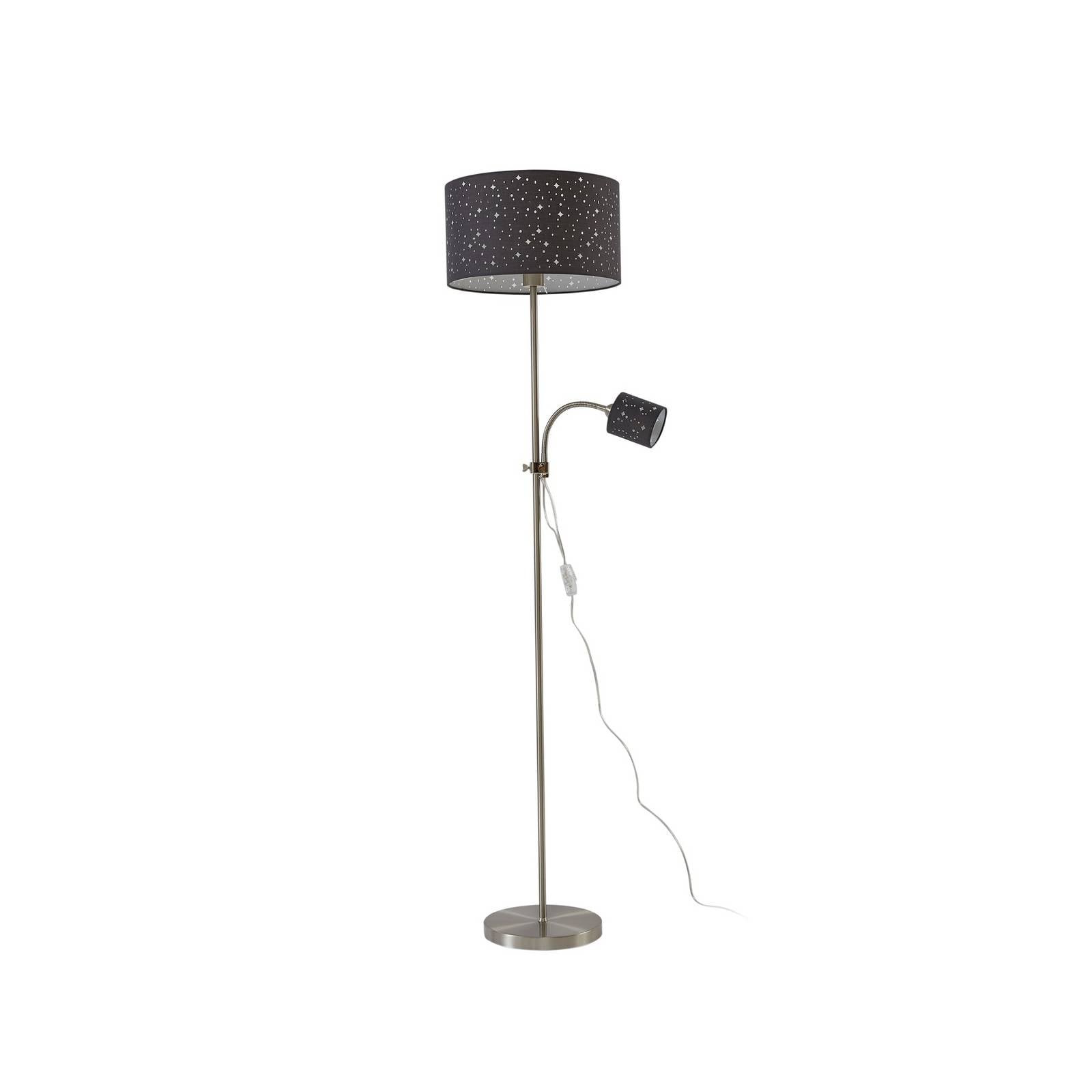 Lindby Stehleuchte Melanie, grau, Stoff, Ø 36 cm, 2-flg.