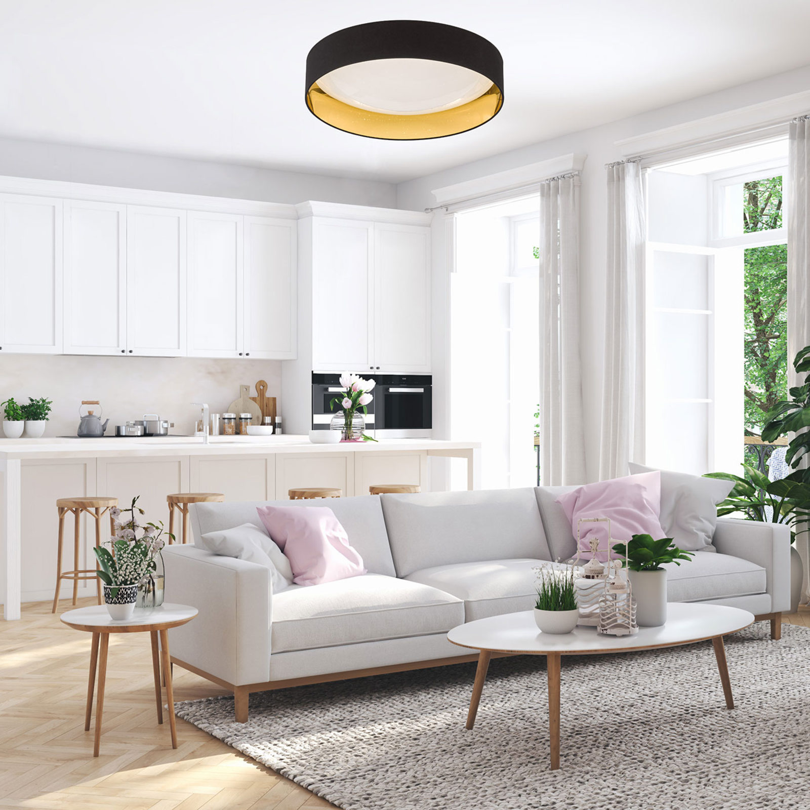 Schwarz-goldene LED-Deckenleuchte Sete kaufen | Lampenwelt.ch