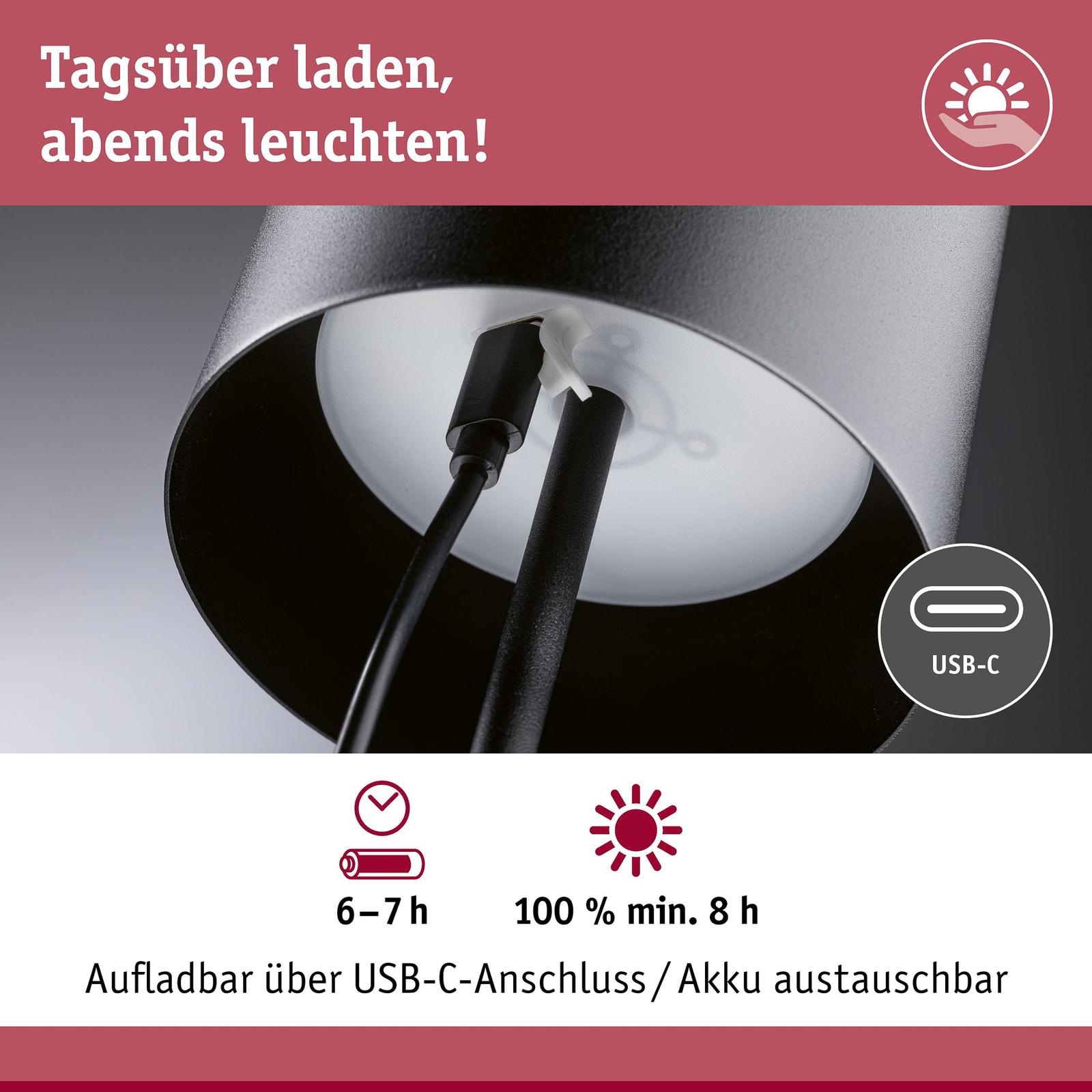 Tuni Portable Lampe de Table IP44 Matt Noir - Paulmann