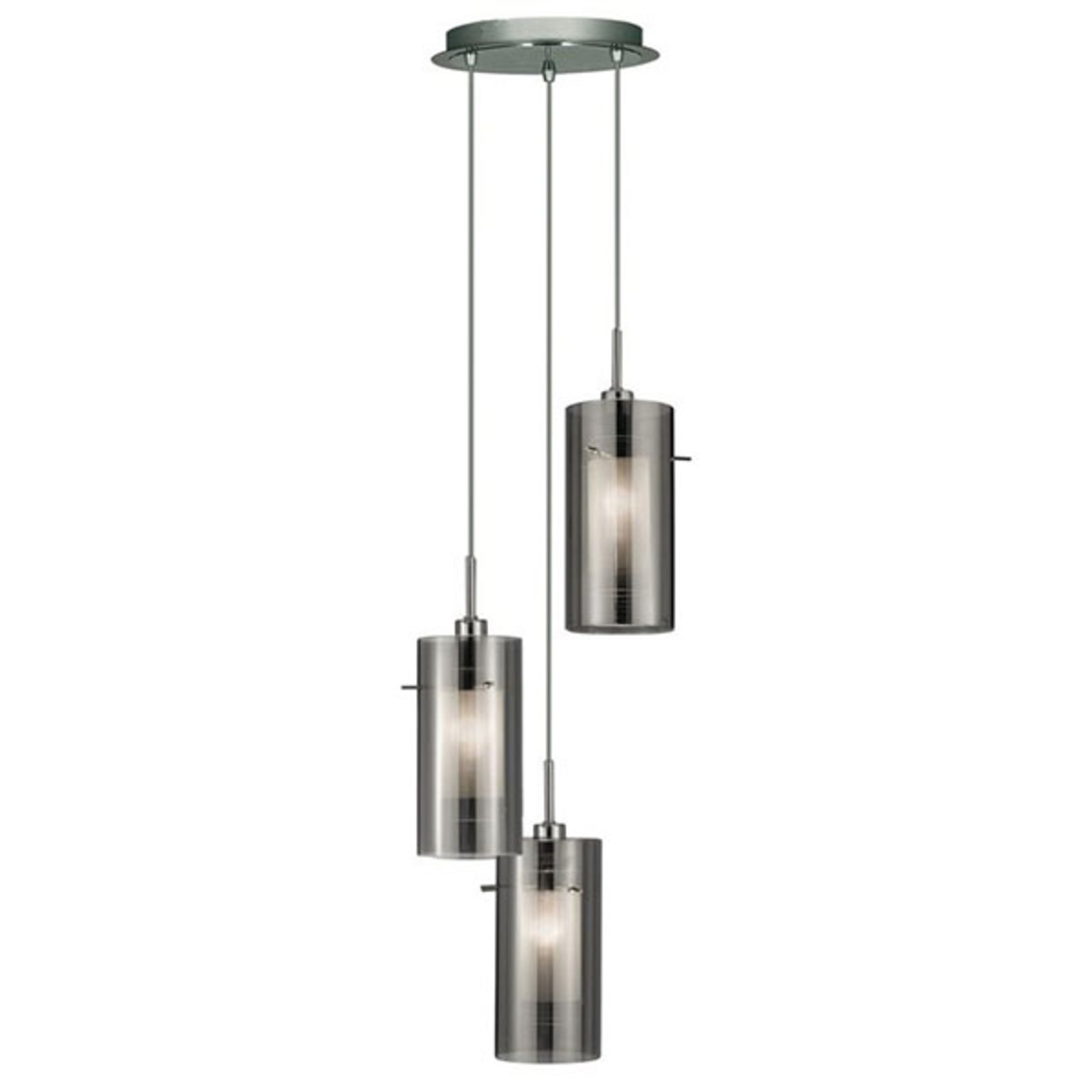 Hanglamp Duo 2 rookglas/chroom rond 3-lamps
