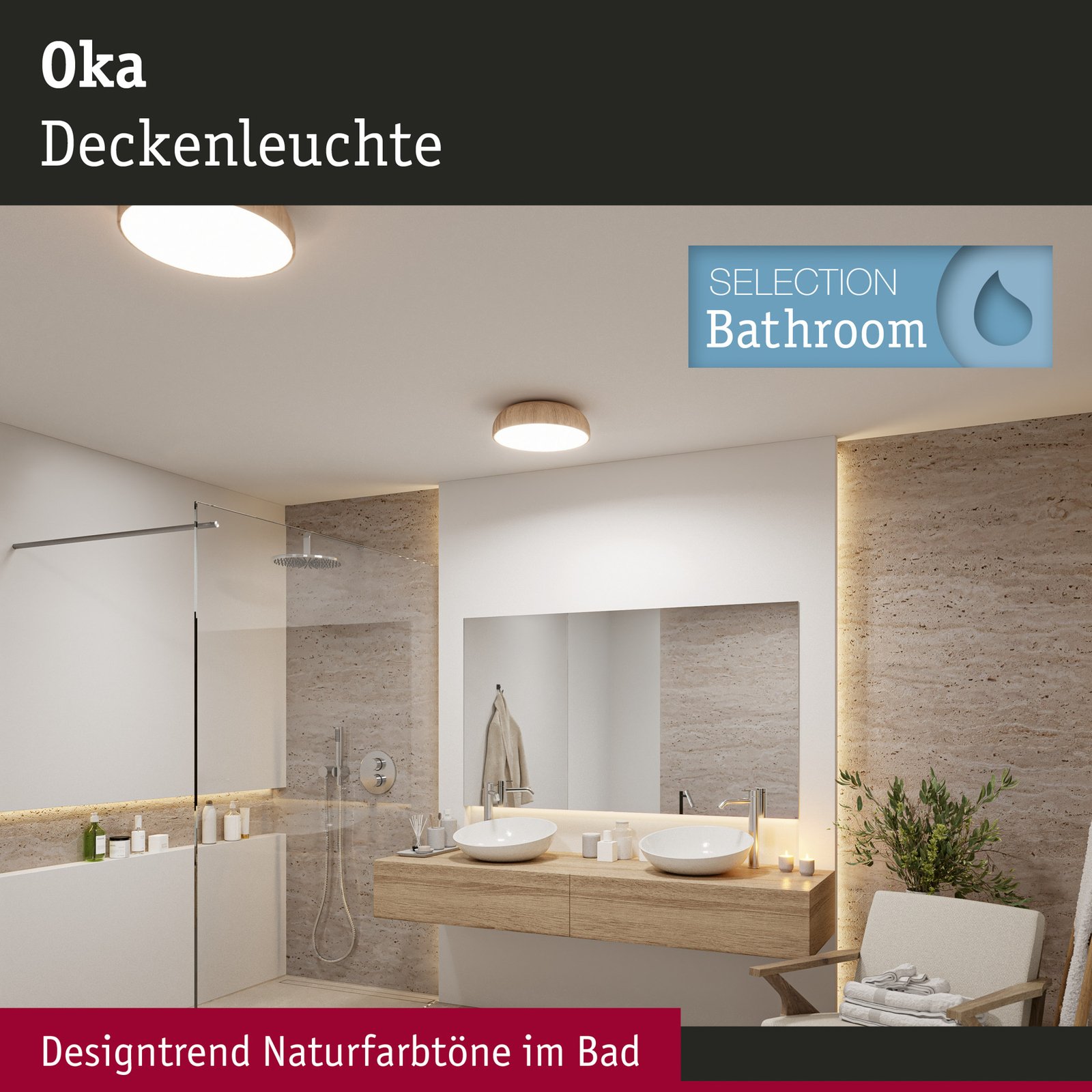 Oka LED Taklampe IP44 Hvit/Træ - Paulmann