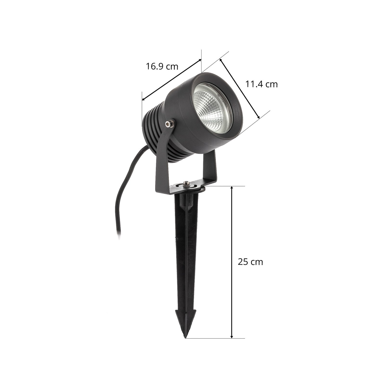 LED-Außenstrahler Irina, Erdspieß, Stecker, grau, Metall