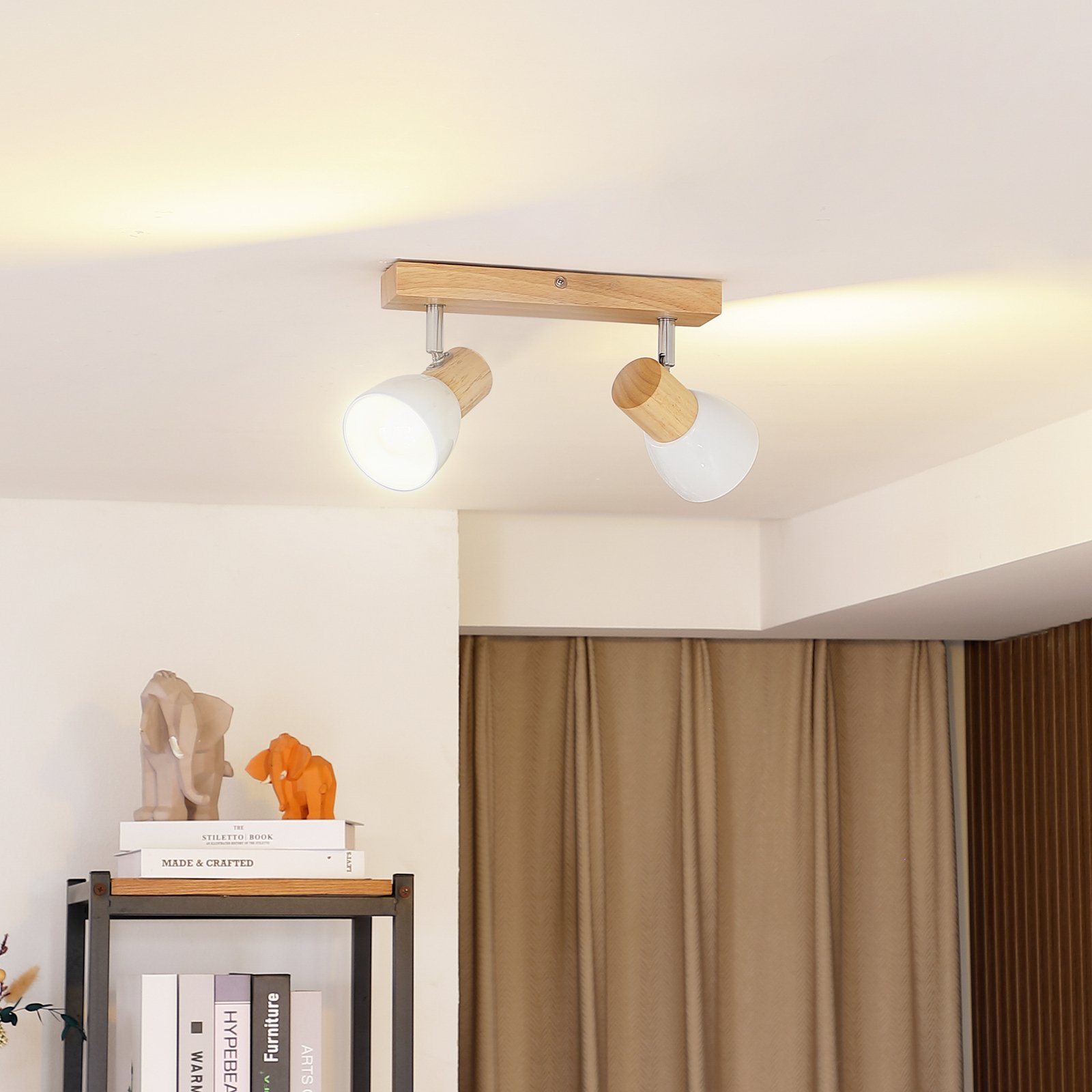 Thorin - Lámpara de techo de madera, 2 bombillas