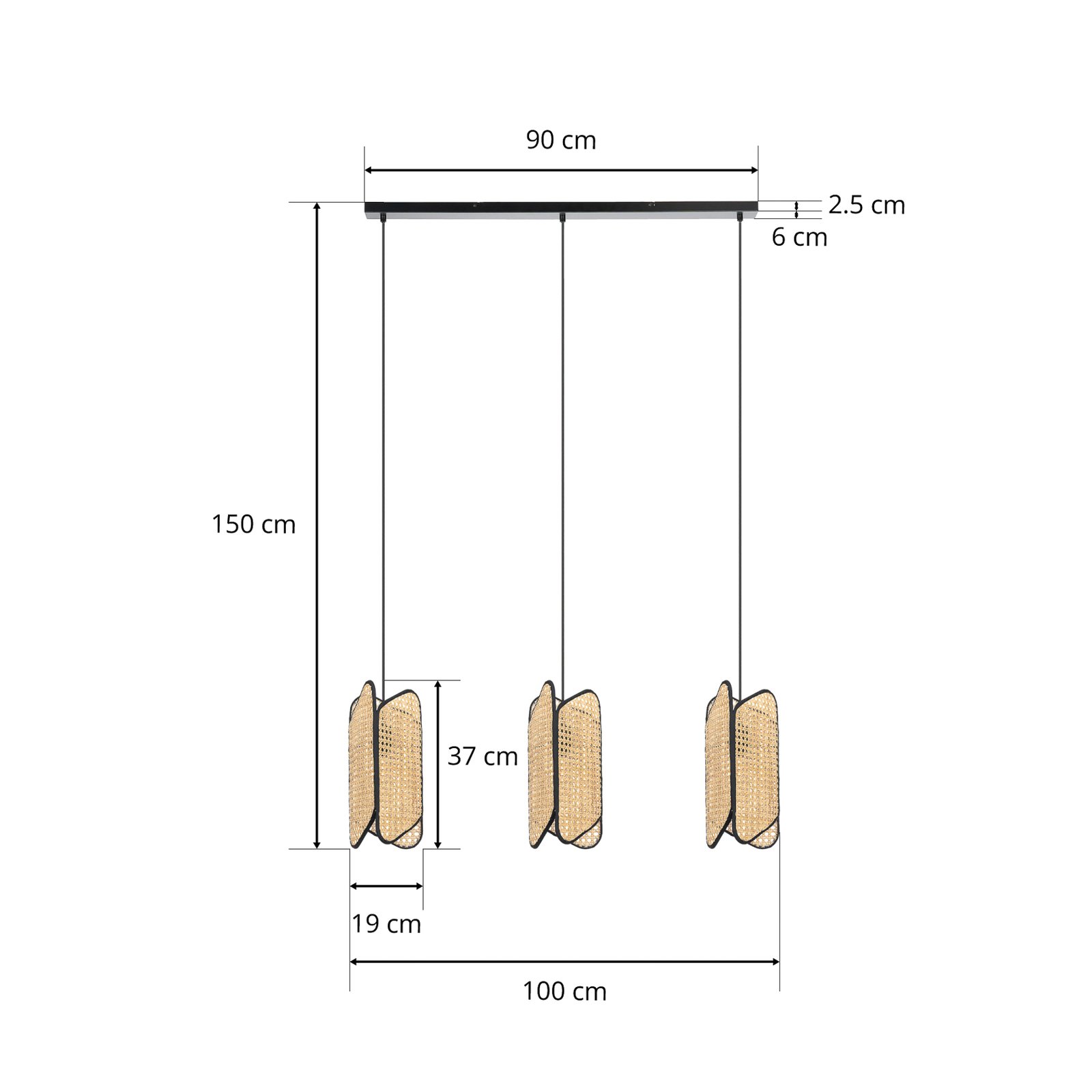 Lucande Bassiola hanging light, bamboo, 3-bulb