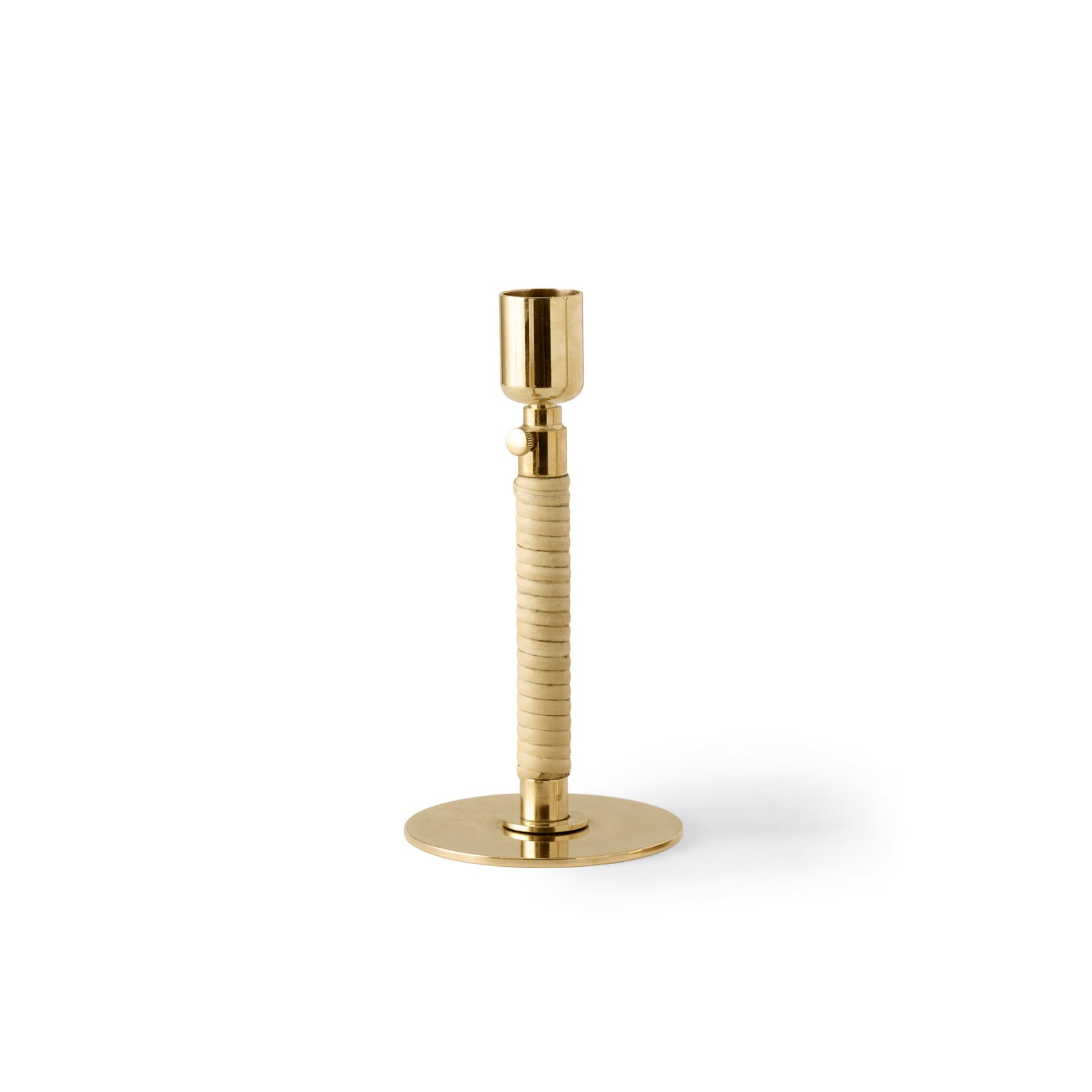 Duca candle holder, brass, height 24 cm, rattan - Audo