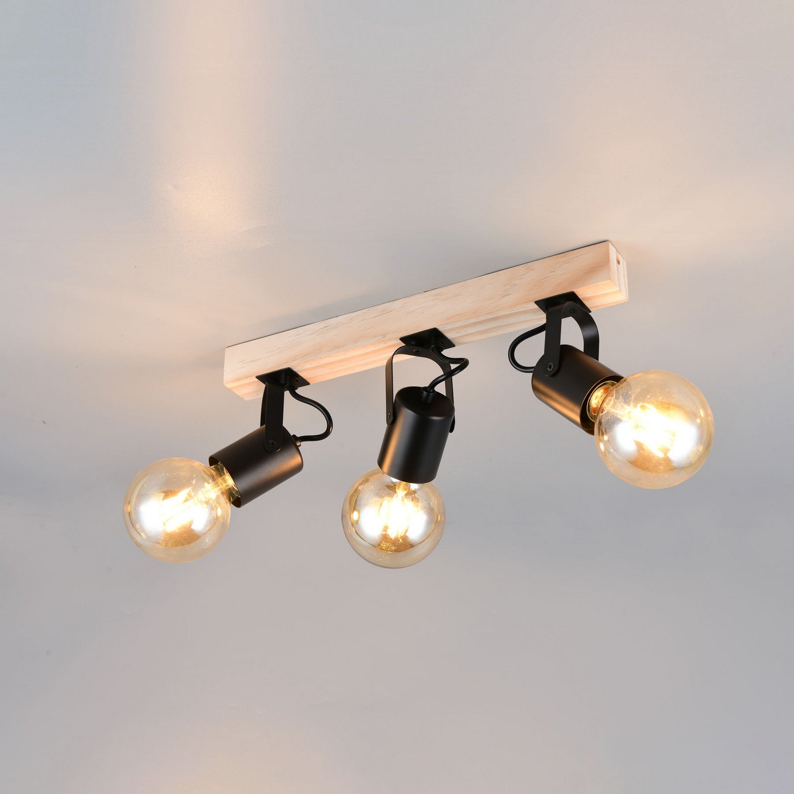 Reality Leuchten Plafonieră Lynar negru lemn metal lungime 42 cm 3 becuri. - Camera de zi / sufragerie - Modern - negru mat lemn